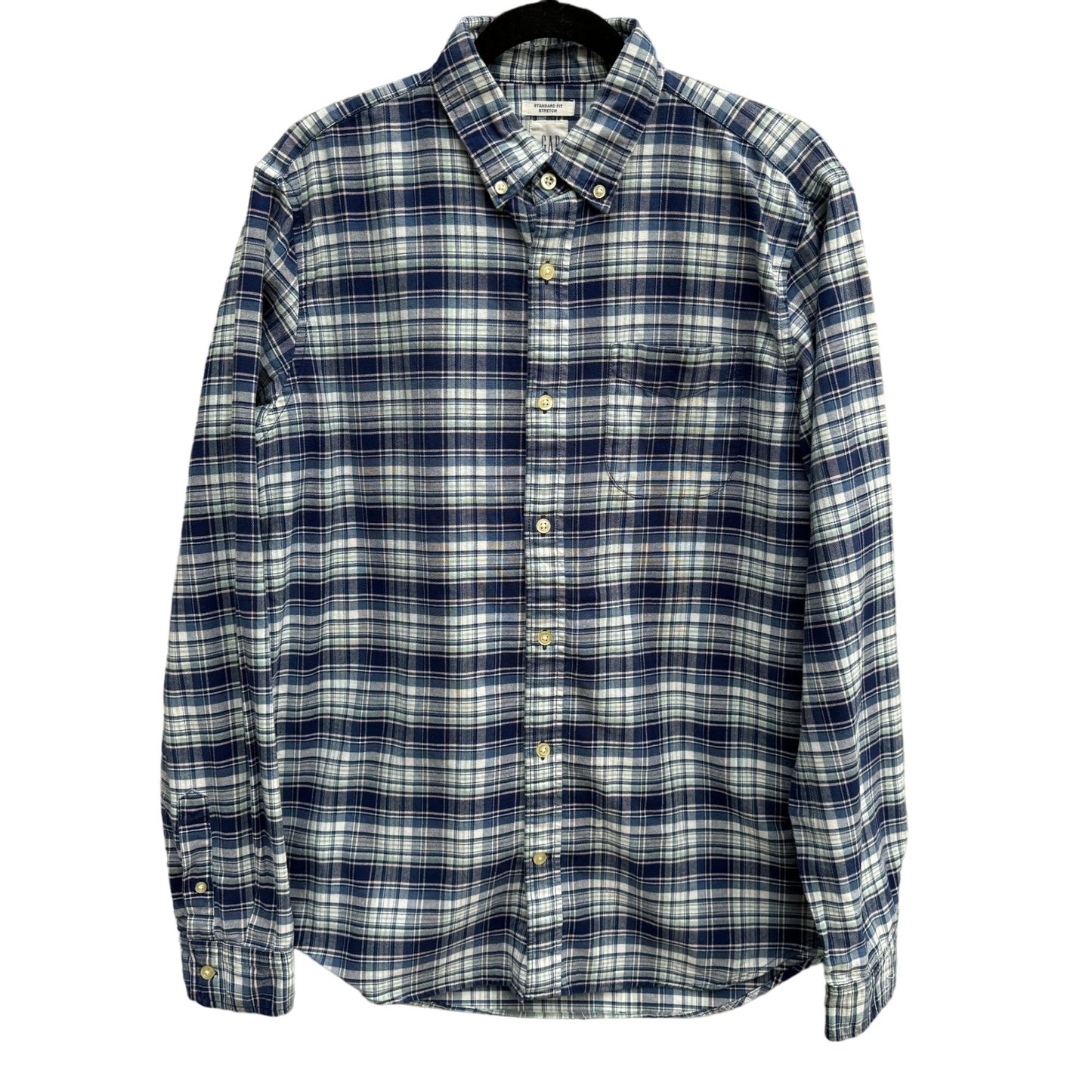 Gap Mens Y2K Grunge Indie Outdoor Plaid Blue White Flannel Button Up Shirt Med