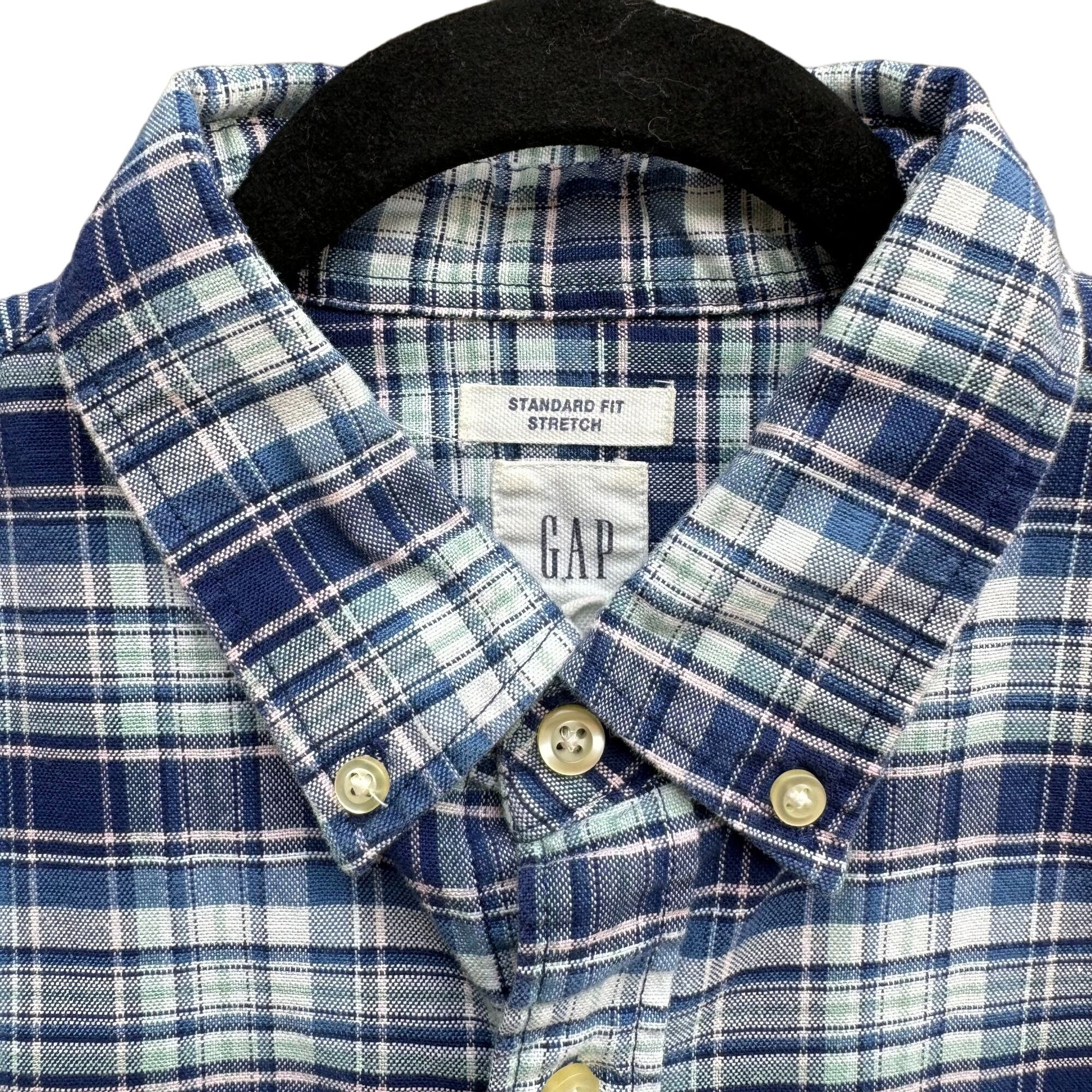 Gap Mens Y2K Grunge Indie Outdoor Plaid Blue White Flannel Button Up Shirt Med