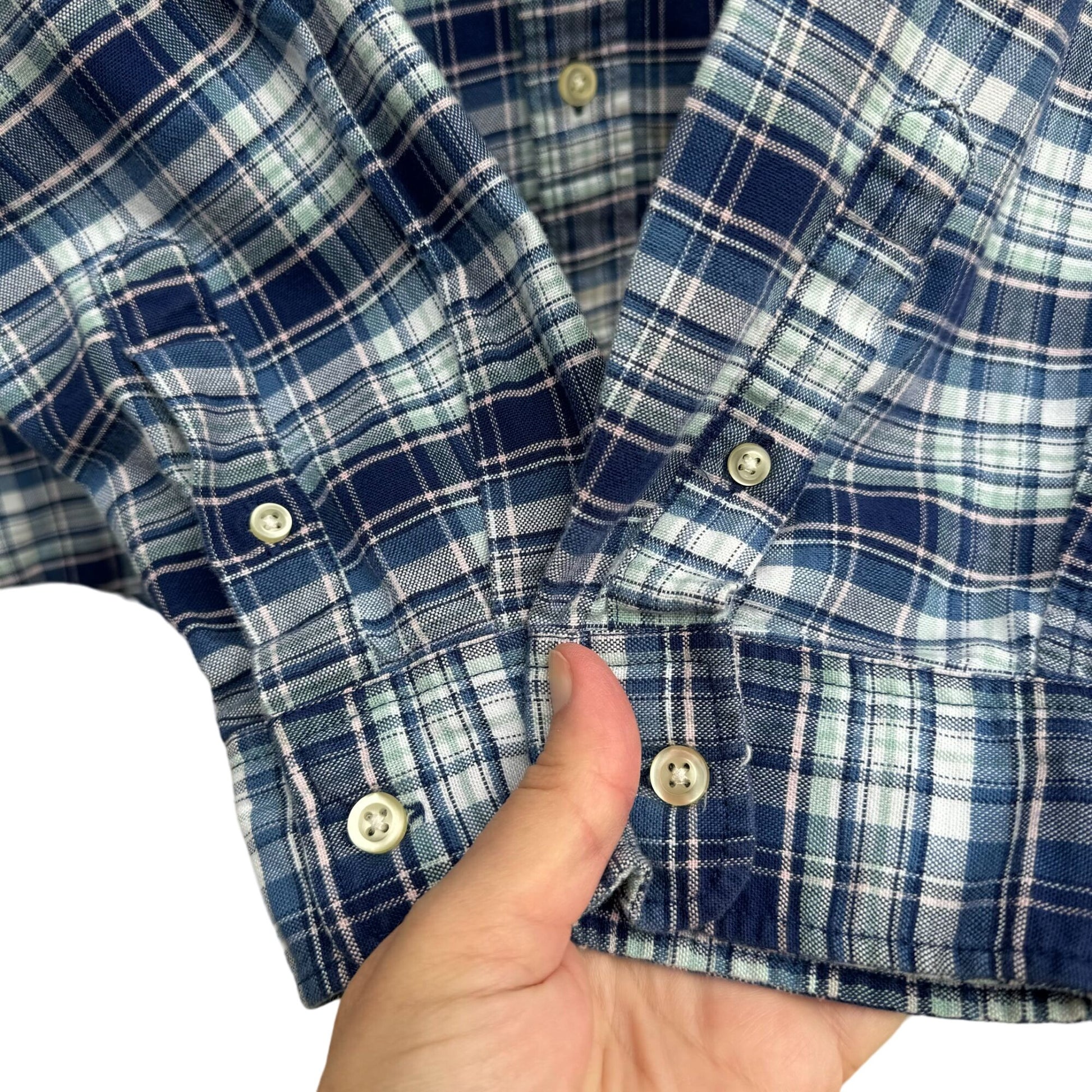 Gap Mens Y2K Grunge Indie Outdoor Plaid Blue White Flannel Button Up Shirt Med