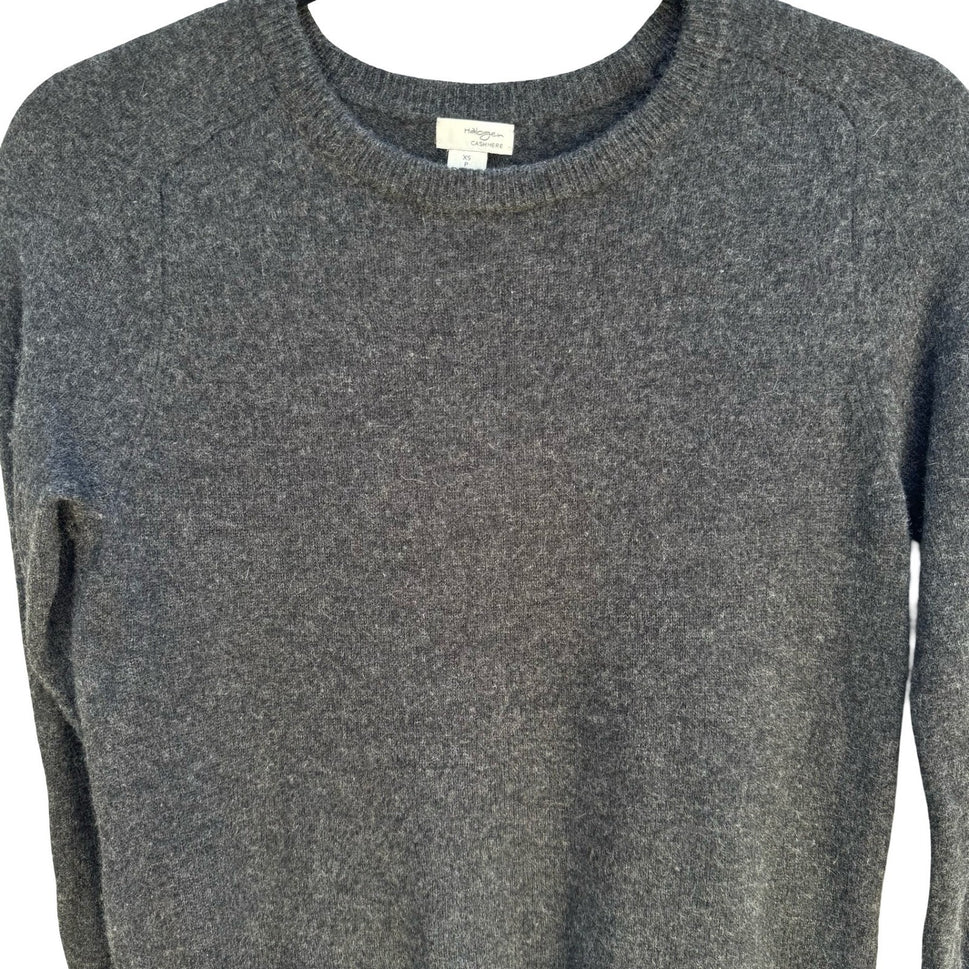 Halogen Cashmere Quiet Luxury Minimalist Preppy Sweater Soft Cozy Gray Womens XS