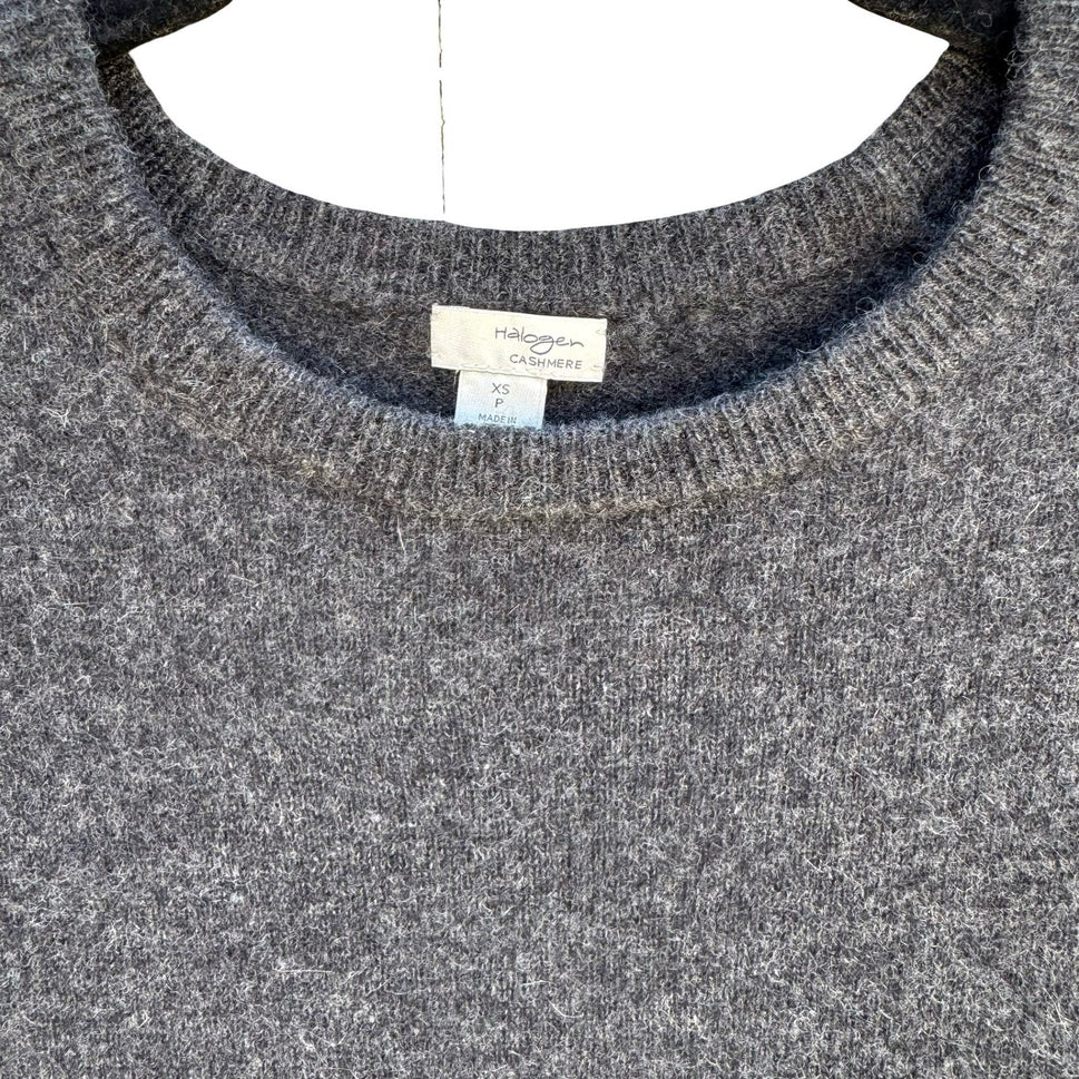 Halogen Cashmere Quiet Luxury Minimalist Preppy Sweater Soft Cozy Gray Womens XS