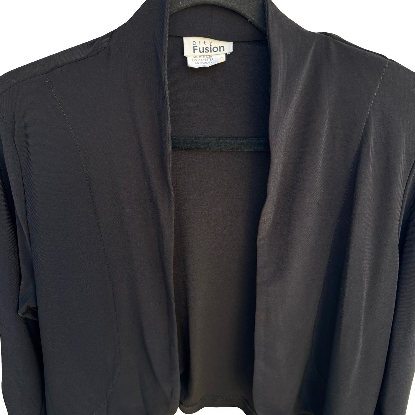 City Fusion Womens M Black Open Front Ruched Sleeve Evening Bolero Shrug Jacket