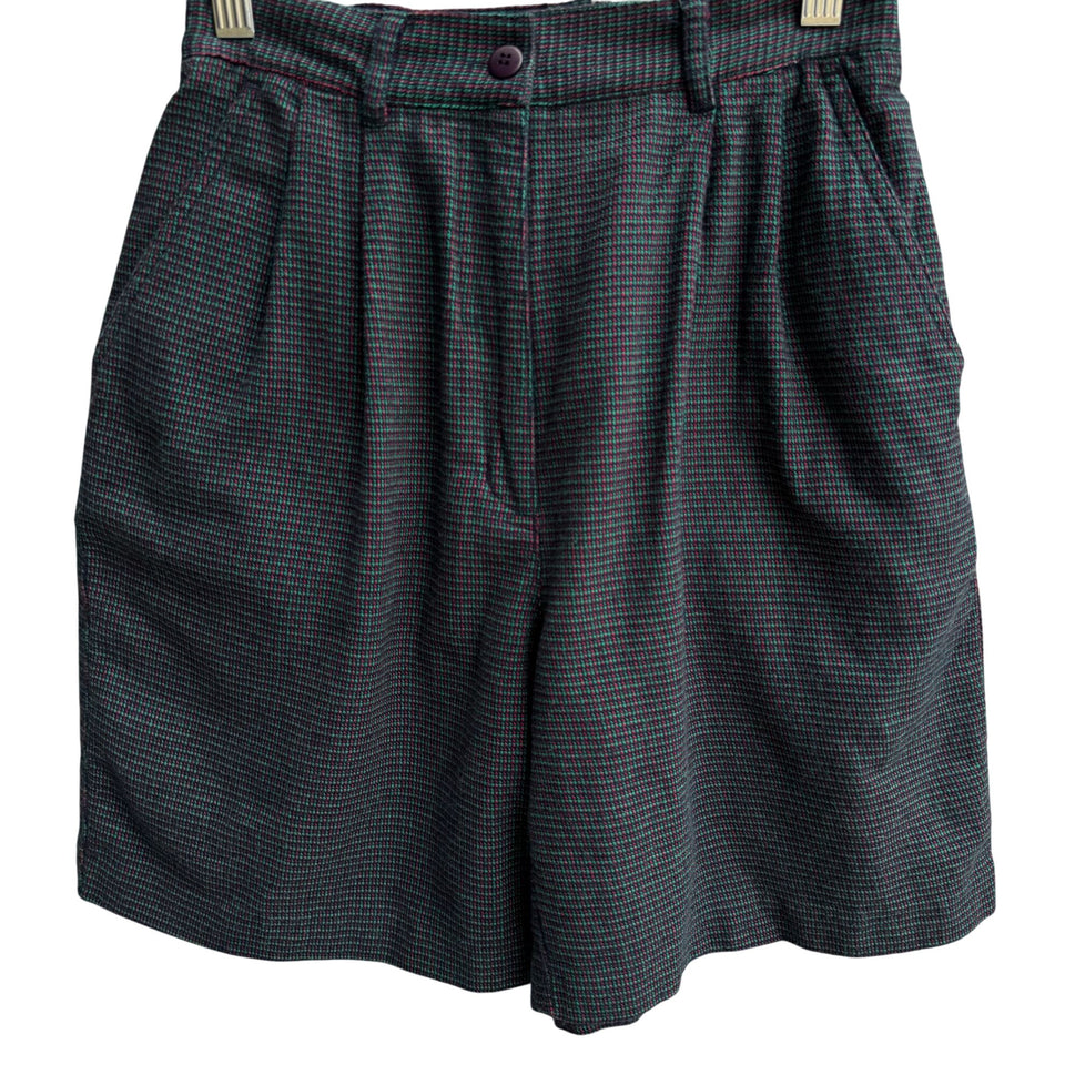 Sarah English Petite Vintage Womens Blue Plaid Tweed Pleated Cotton Shorts 4P