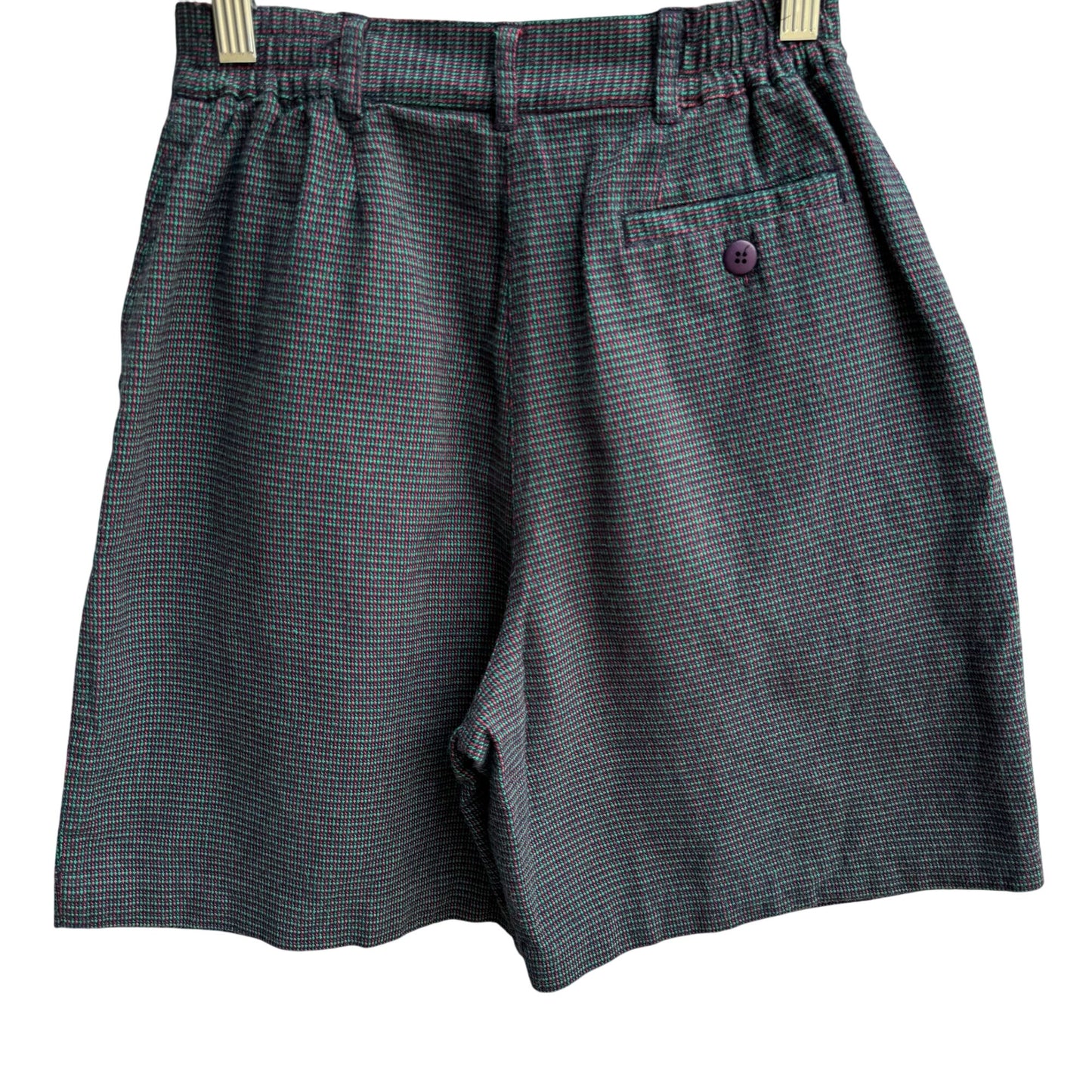 Sarah English Petite Vintage Womens Blue Plaid Tweed Pleated Cotton Shorts 4P