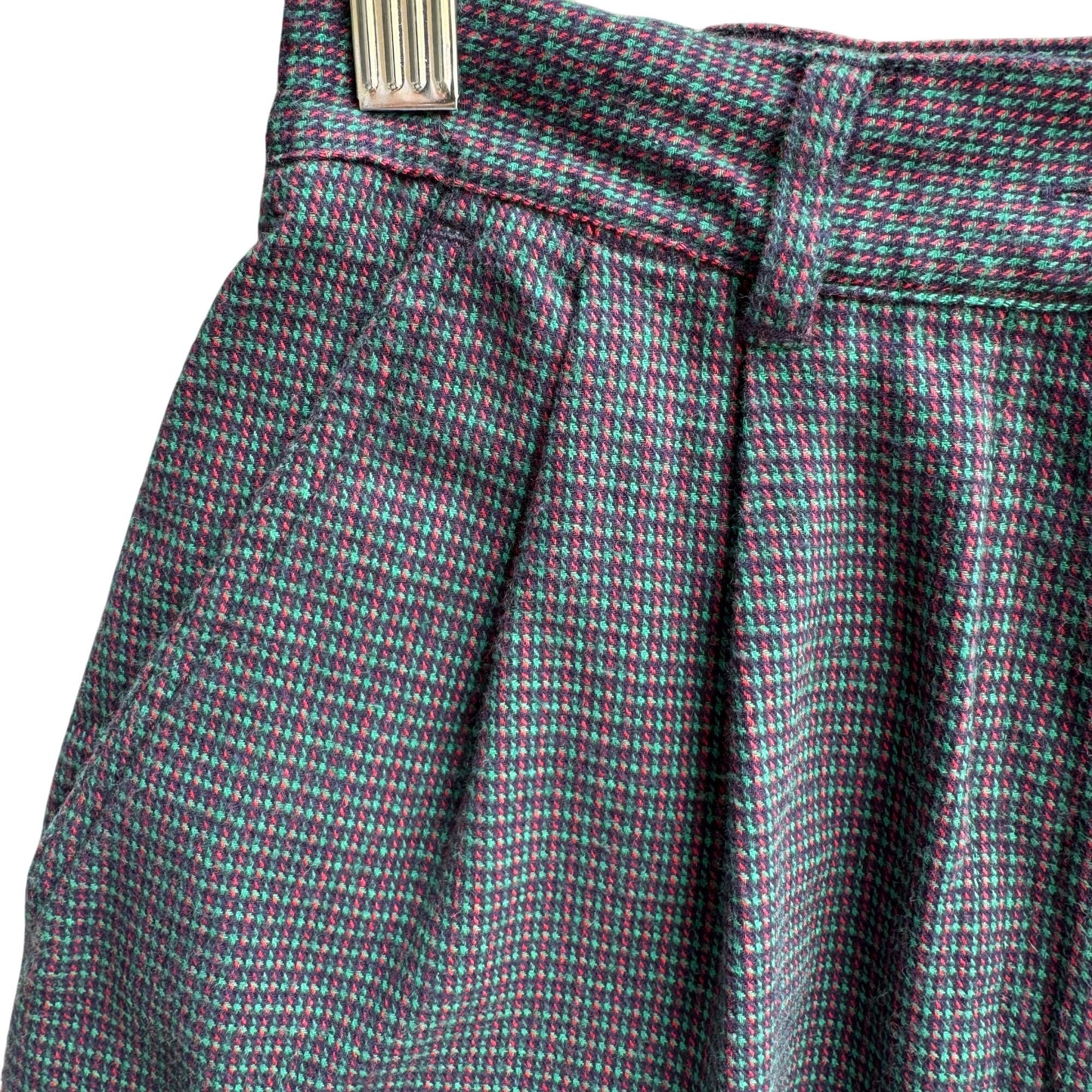 Sarah English Petite Vintage Womens Blue Plaid Tweed Pleated Cotton Shorts 4P