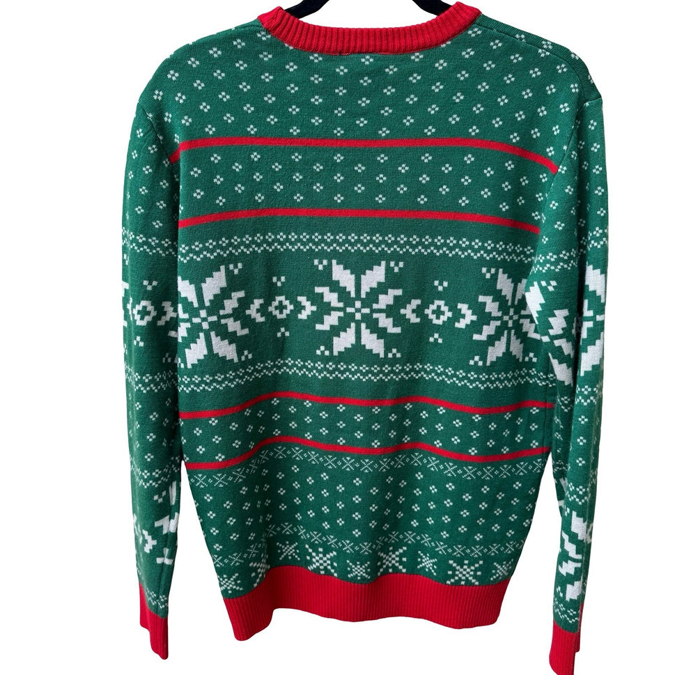 Elf Son of a Nutcracker Buddy Festive Holiday Movie Graphic Sweater Green Mens S