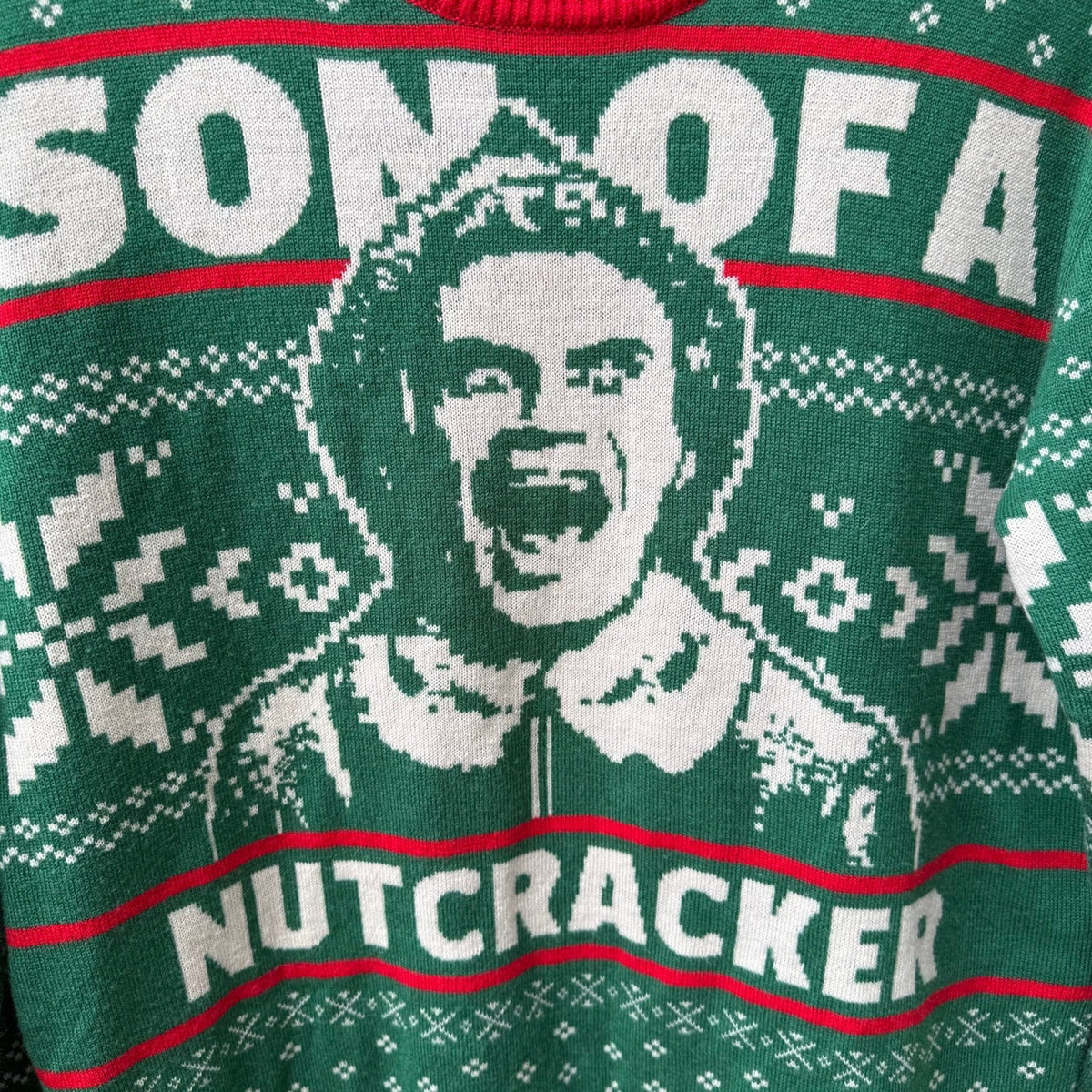 Elf Son of a Nutcracker Buddy Festive Holiday Movie Graphic Sweater Green Mens S