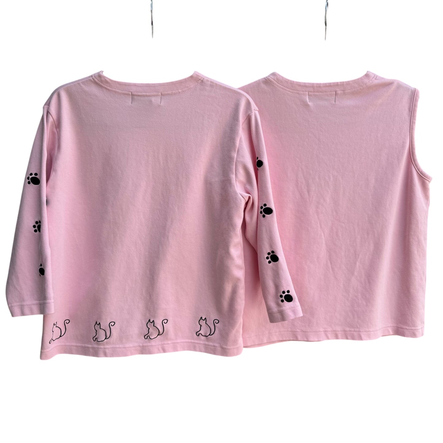 Bobbie C Womens Pink Embroidered Cat Paw Print Cotton Cardigan & Tank Set New M