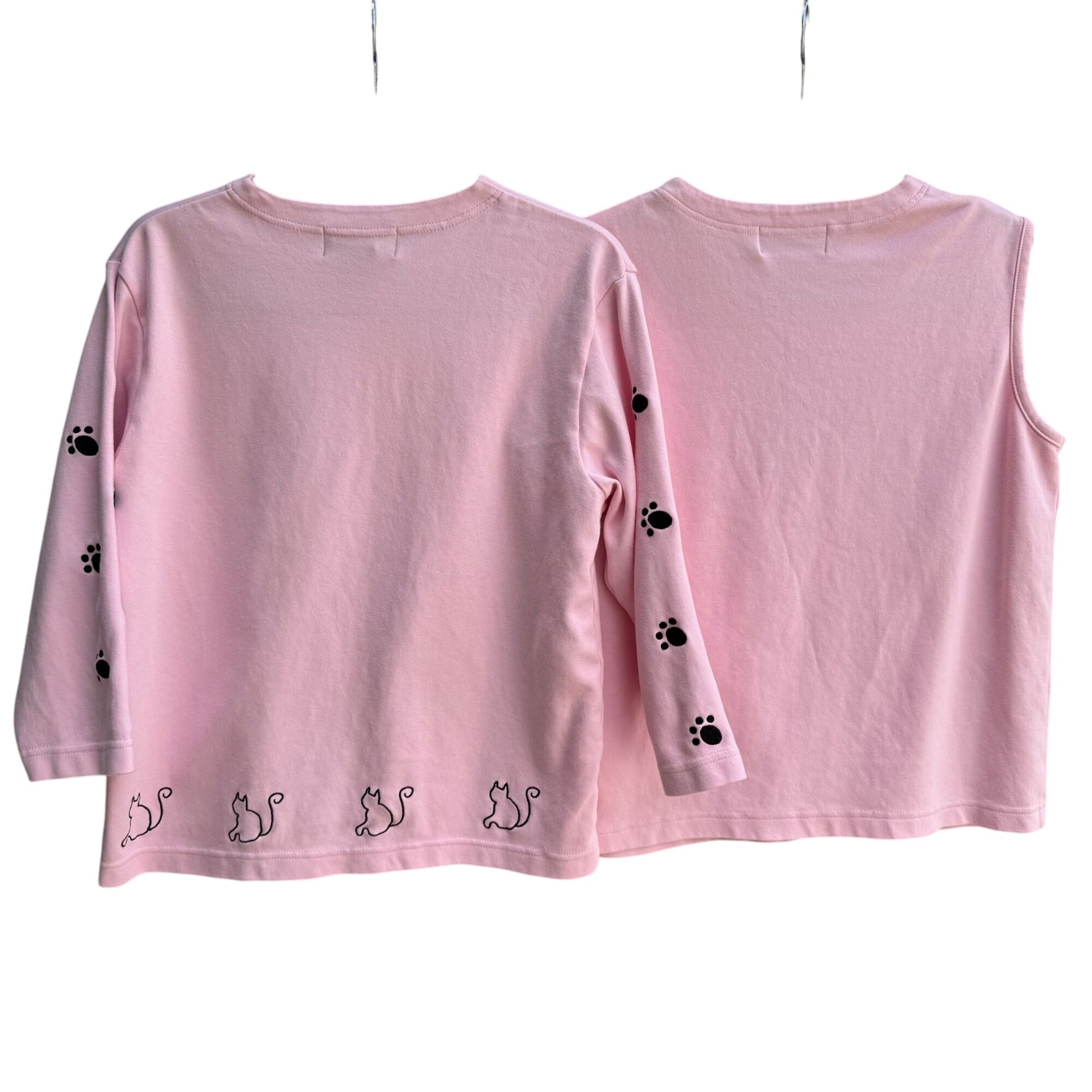Bobbie C Womens Pink Embroidered Cat Paw Print Cotton Cardigan & Tank Set New M