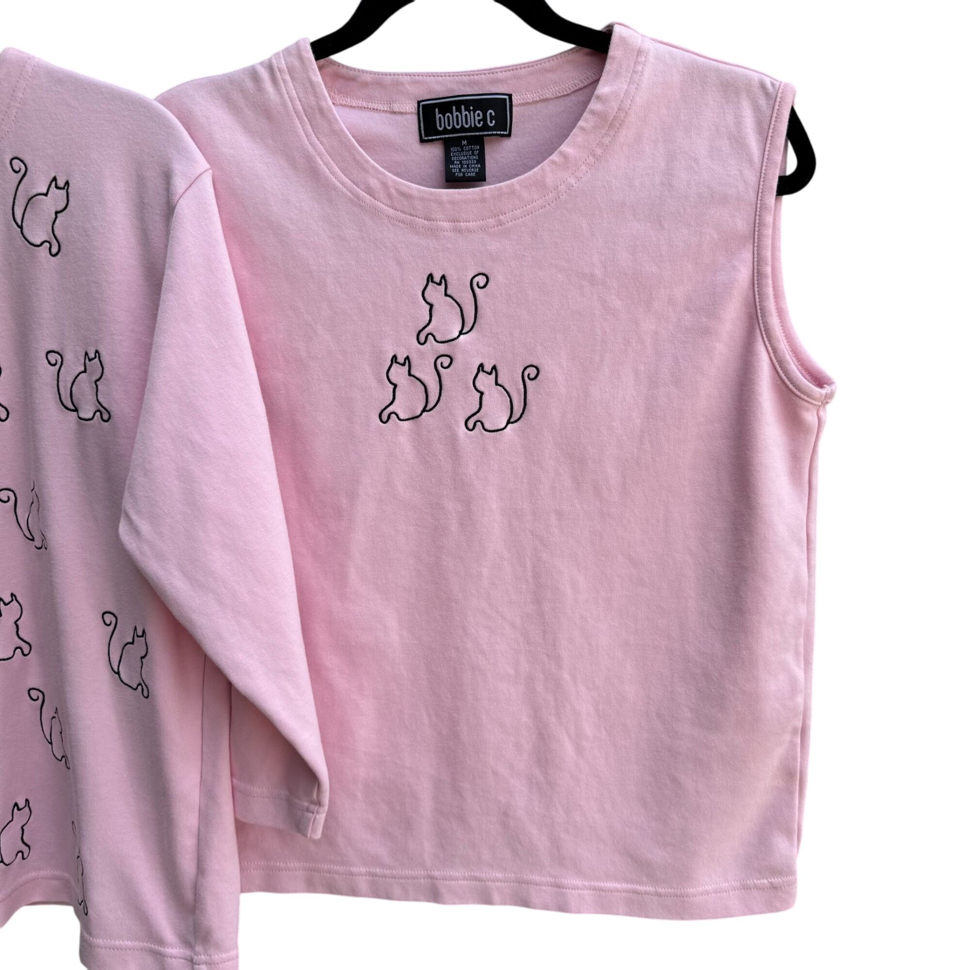 Bobbie C Womens Pink Embroidered Cat Paw Print Cotton Cardigan & Tank Set New M