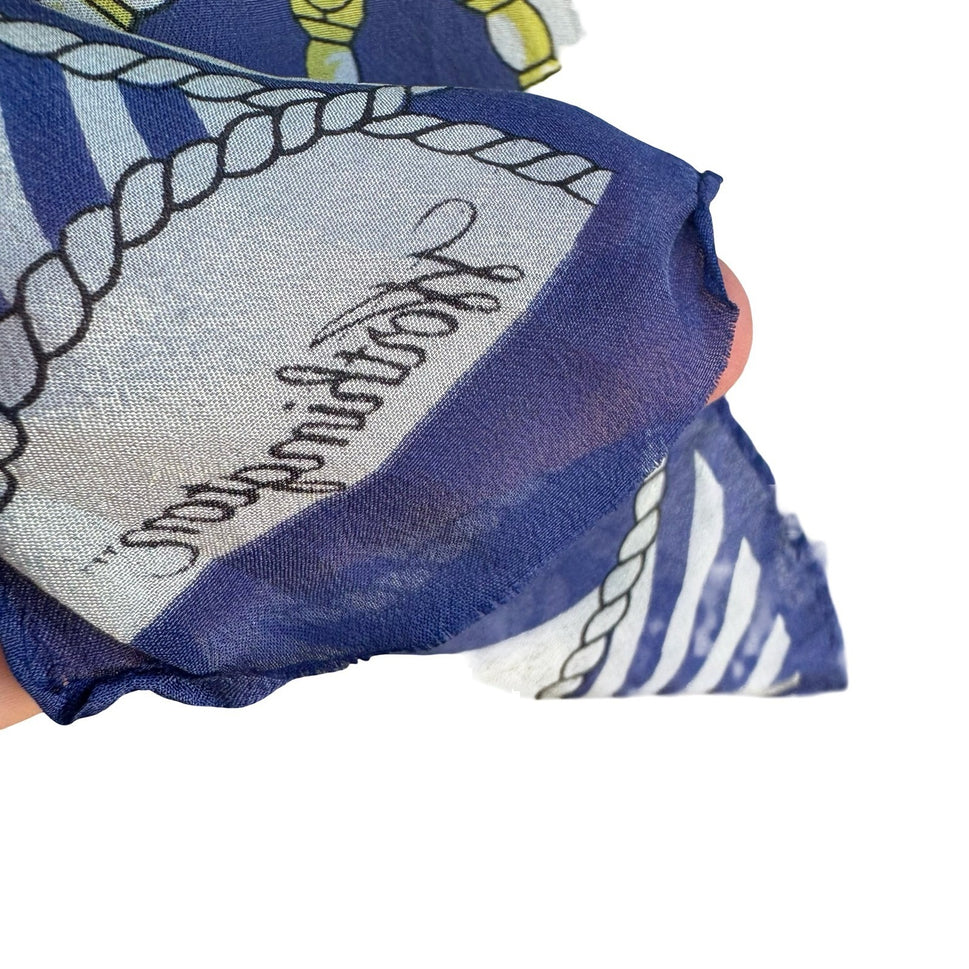 Worthington Silk Hand Stitch Nautical Floral Scarf Coastal Sheer Rectangle Scarf