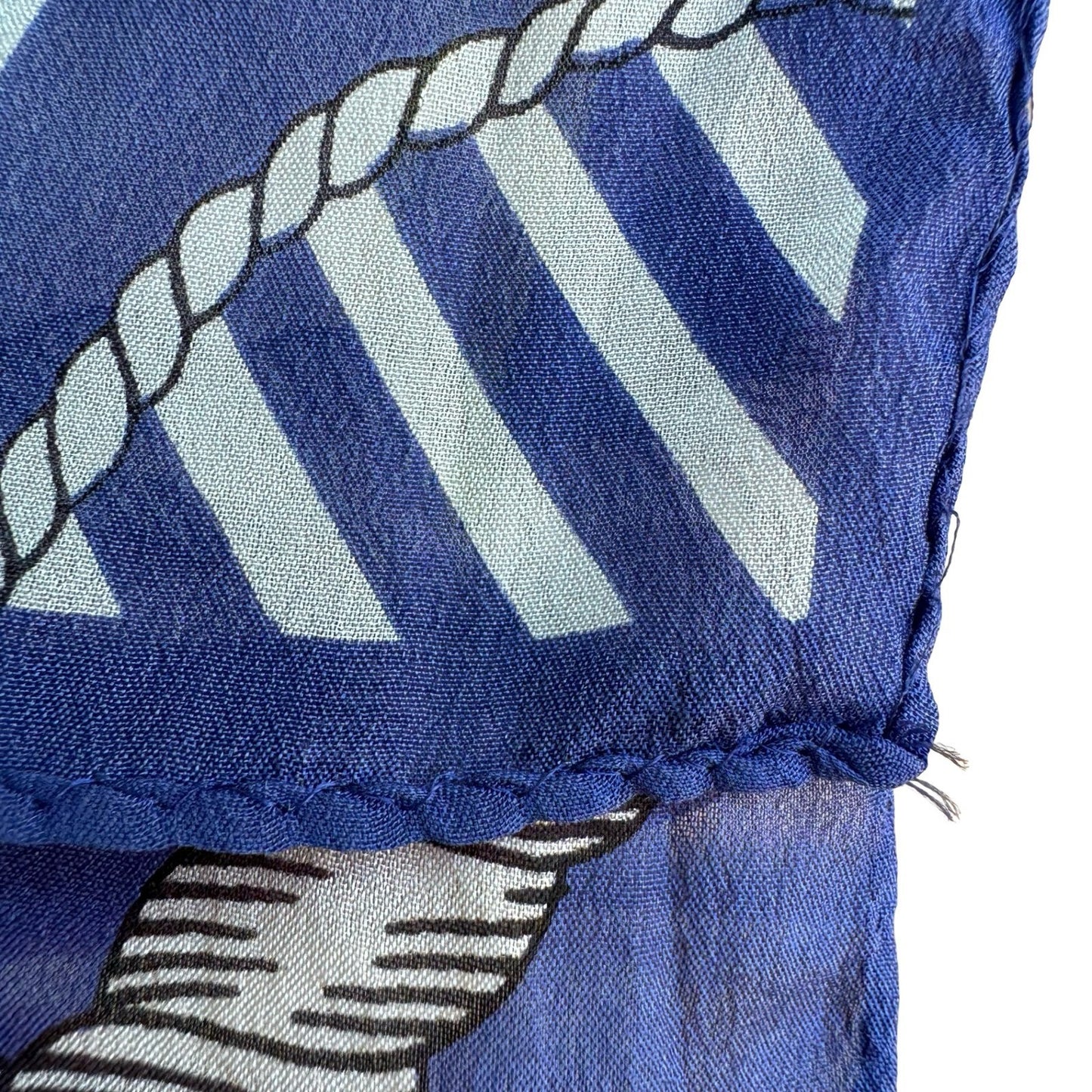 Worthington Silk Hand Stitch Nautical Floral Scarf Coastal Sheer Rectangle Scarf