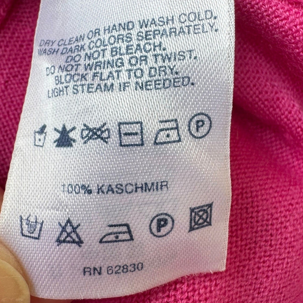 Lands End 100% Cashmere Barbiecore Preppy Soft Girl V-Neck Sweater Womens Pink M