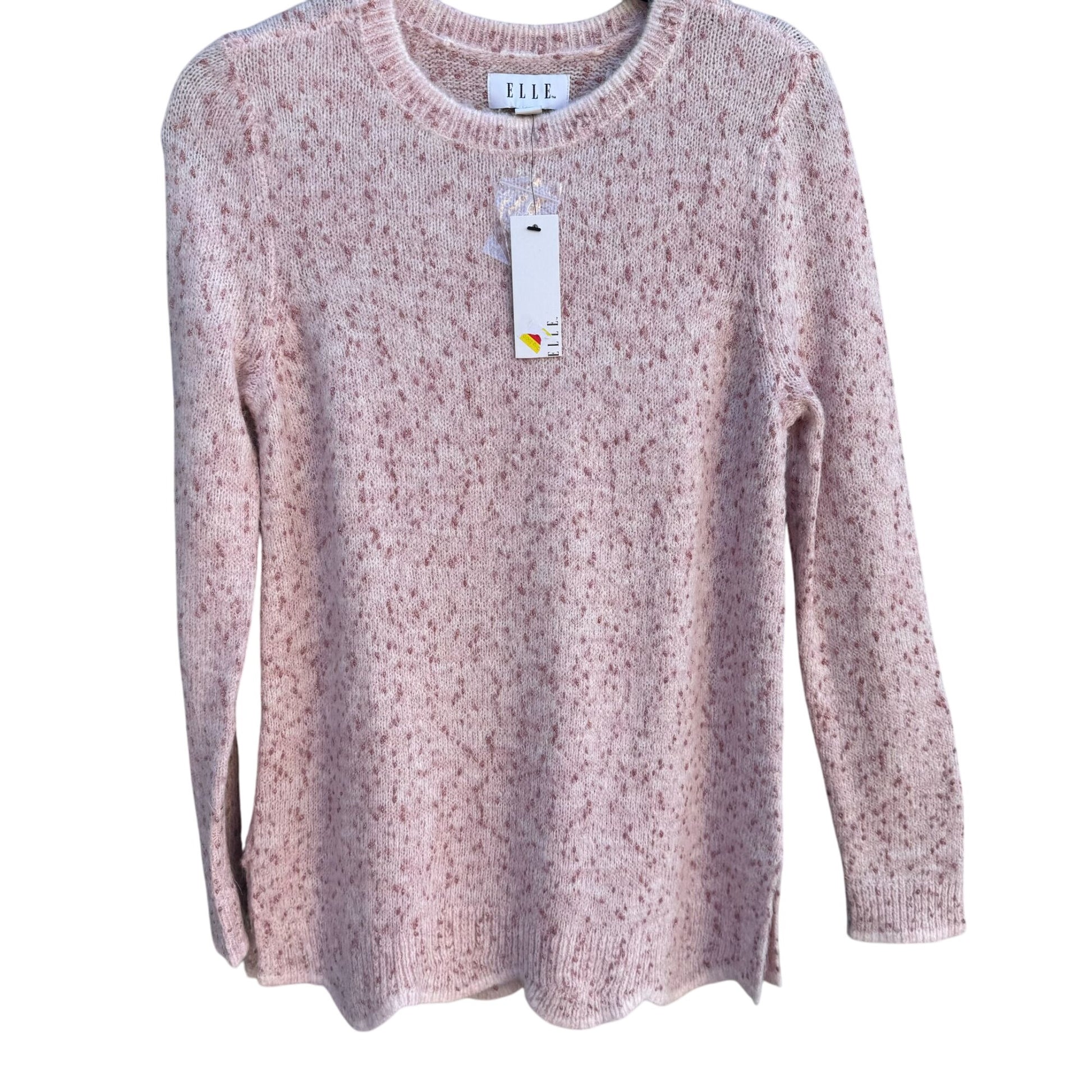 Elle Womens Speckled Pink Metallic Knit Long Sleeve Scalloped Hem Sweater New S