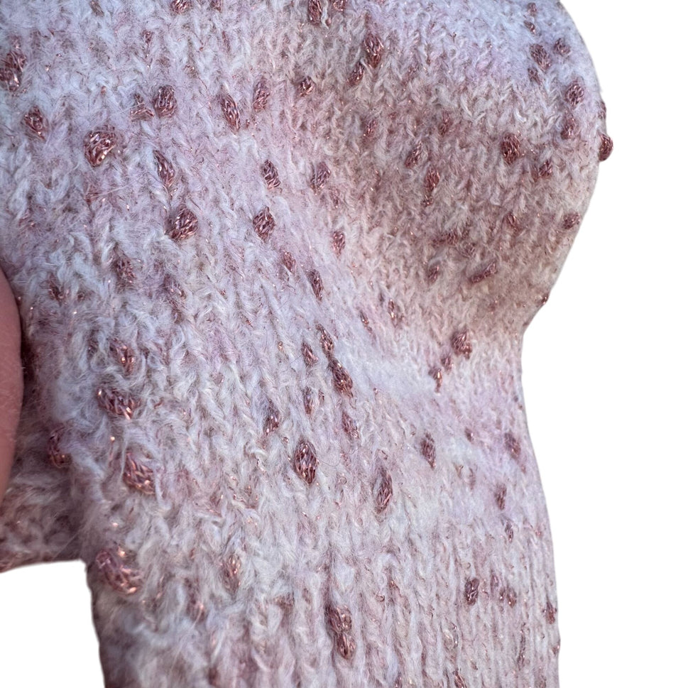 Elle Womens Speckled Pink Metallic Knit Long Sleeve Scalloped Hem Sweater New S