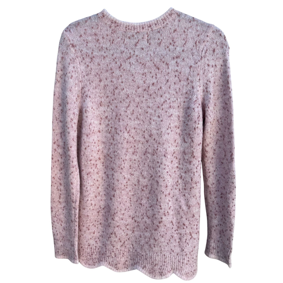 Elle Womens Speckled Pink Metallic Knit Long Sleeve Scalloped Hem Sweater New S