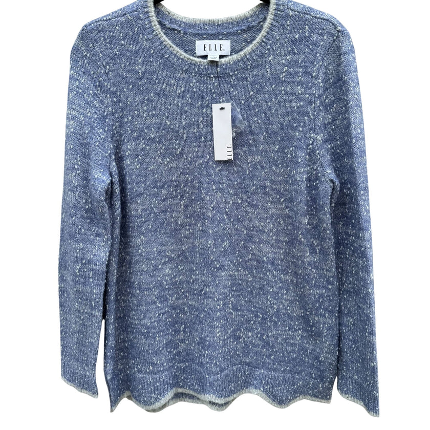 Elle Womens M Blue Speckled Metallic Knit Sweater Scalloped Hem Cozy Winter New