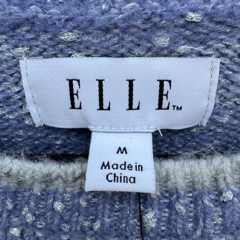 Elle Womens M Blue Speckled Metallic Knit Sweater Scalloped Hem Cozy Winter New