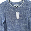 Switch Elle Womens M Blue Speckled Metallic Knit Sweater Scalloped Hem Cozy Winter New 3 image