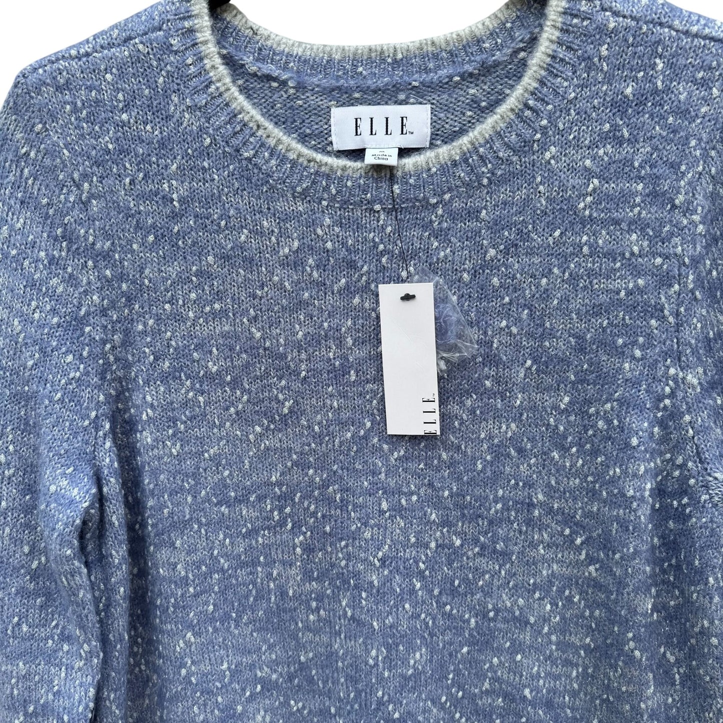 Elle Womens M Blue Speckled Metallic Knit Sweater Scalloped Hem Cozy Winter New