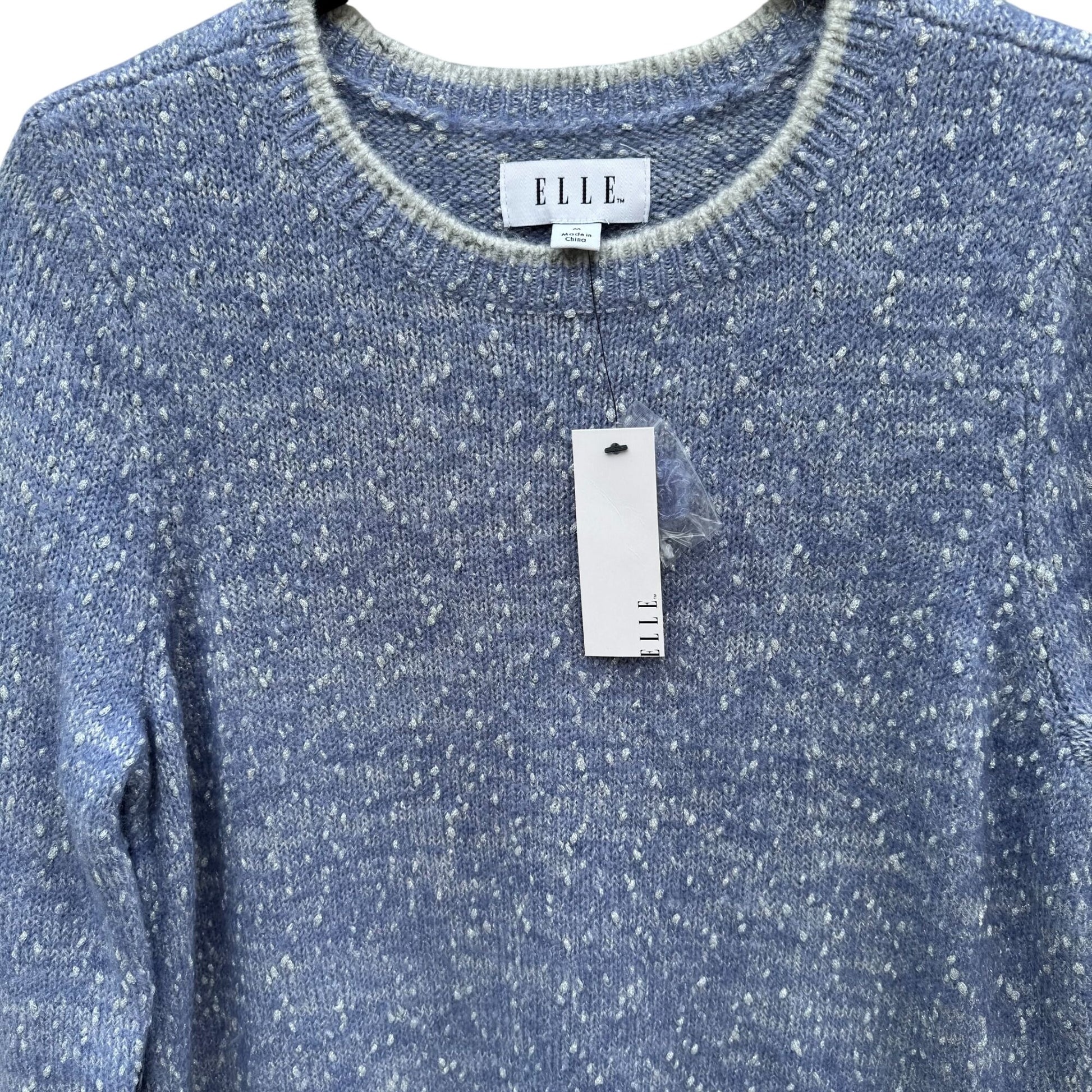 Elle Womens M Blue Speckled Metallic Knit Sweater Scalloped Hem Cozy Winter New