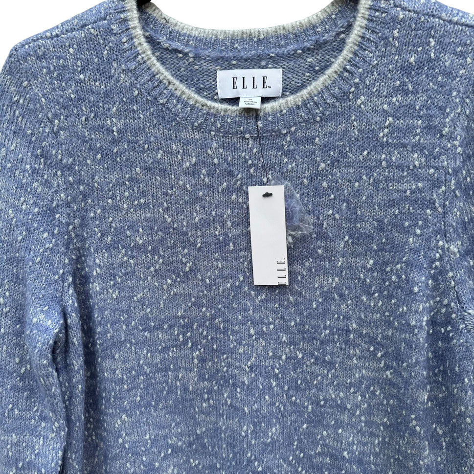 Elle Womens M Blue Speckled Metallic Knit Sweater Scalloped Hem Cozy Winter New