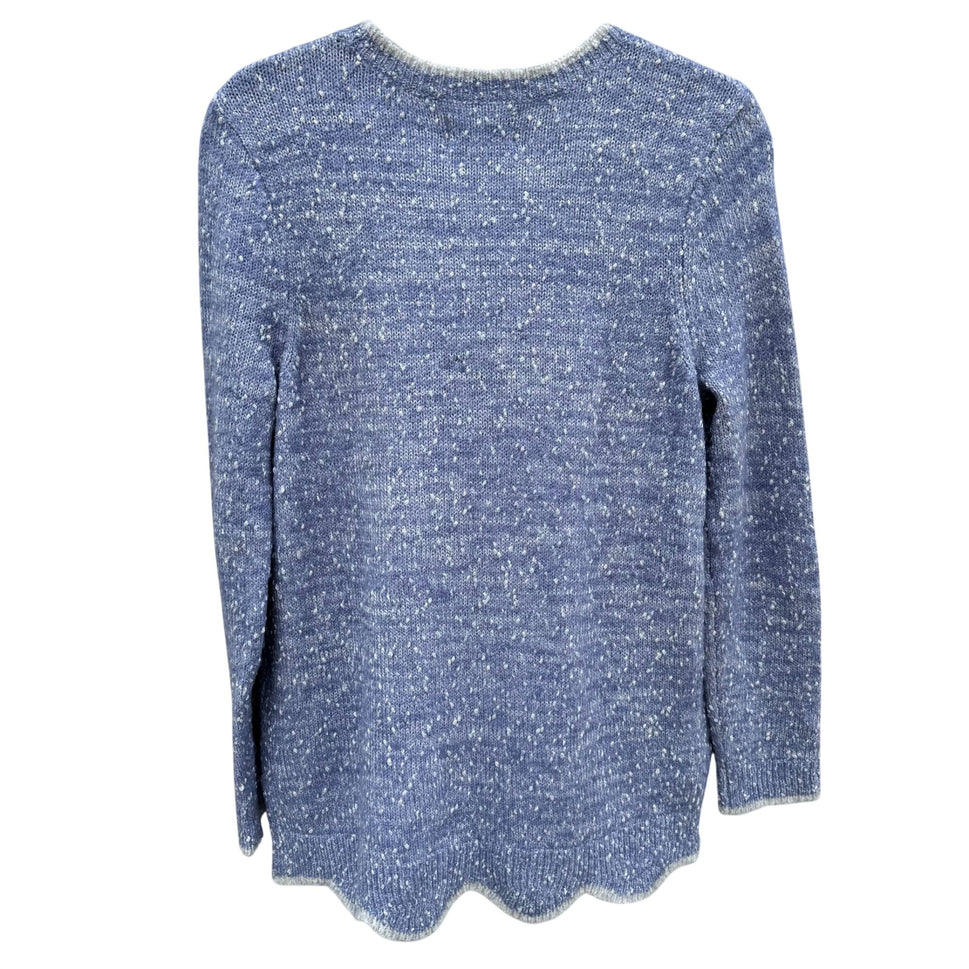 Elle Womens M Blue Speckled Metallic Knit Sweater Scalloped Hem Cozy Winter New