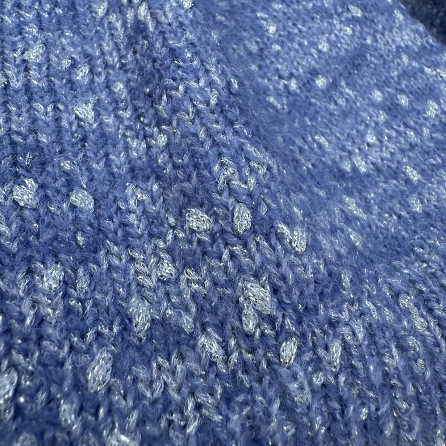 Elle Womens M Blue Speckled Metallic Knit Sweater Scalloped Hem Cozy Winter New