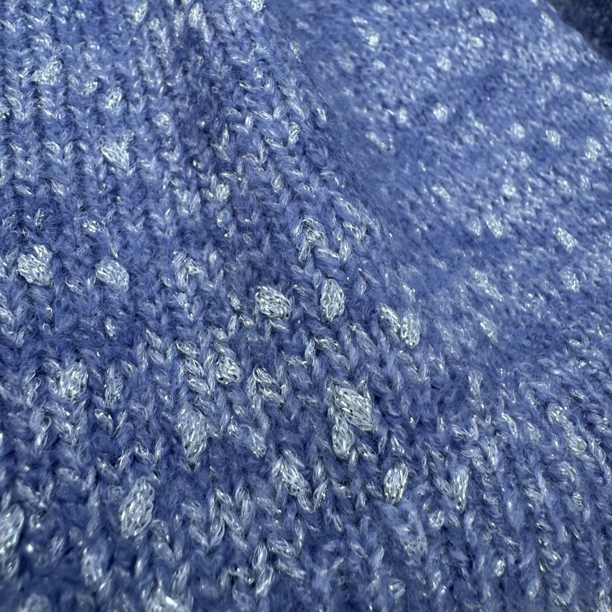 Elle Womens M Blue Speckled Metallic Knit Sweater Scalloped Hem Cozy Winter New