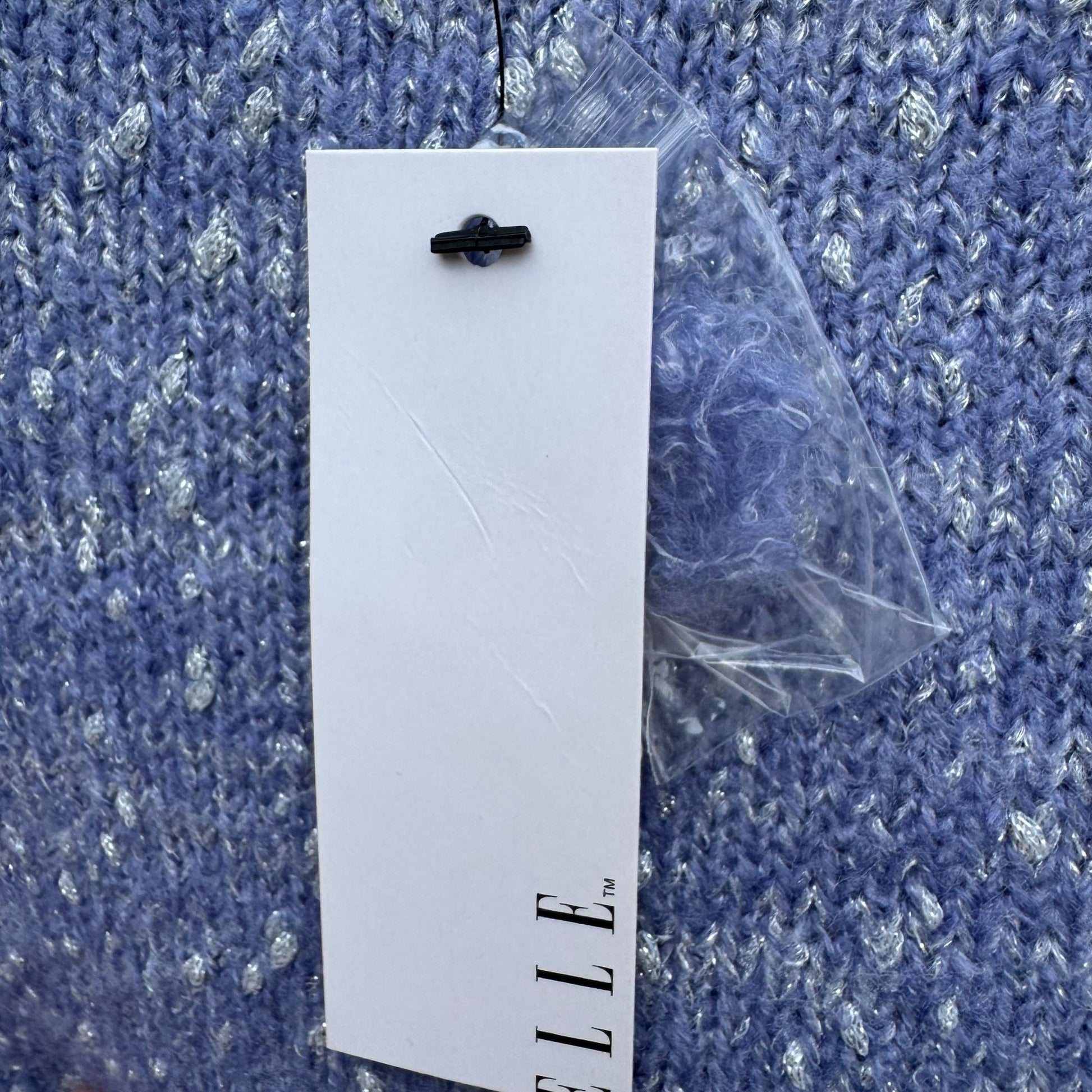 Elle Womens M Blue Speckled Metallic Knit Sweater Scalloped Hem Cozy Winter New