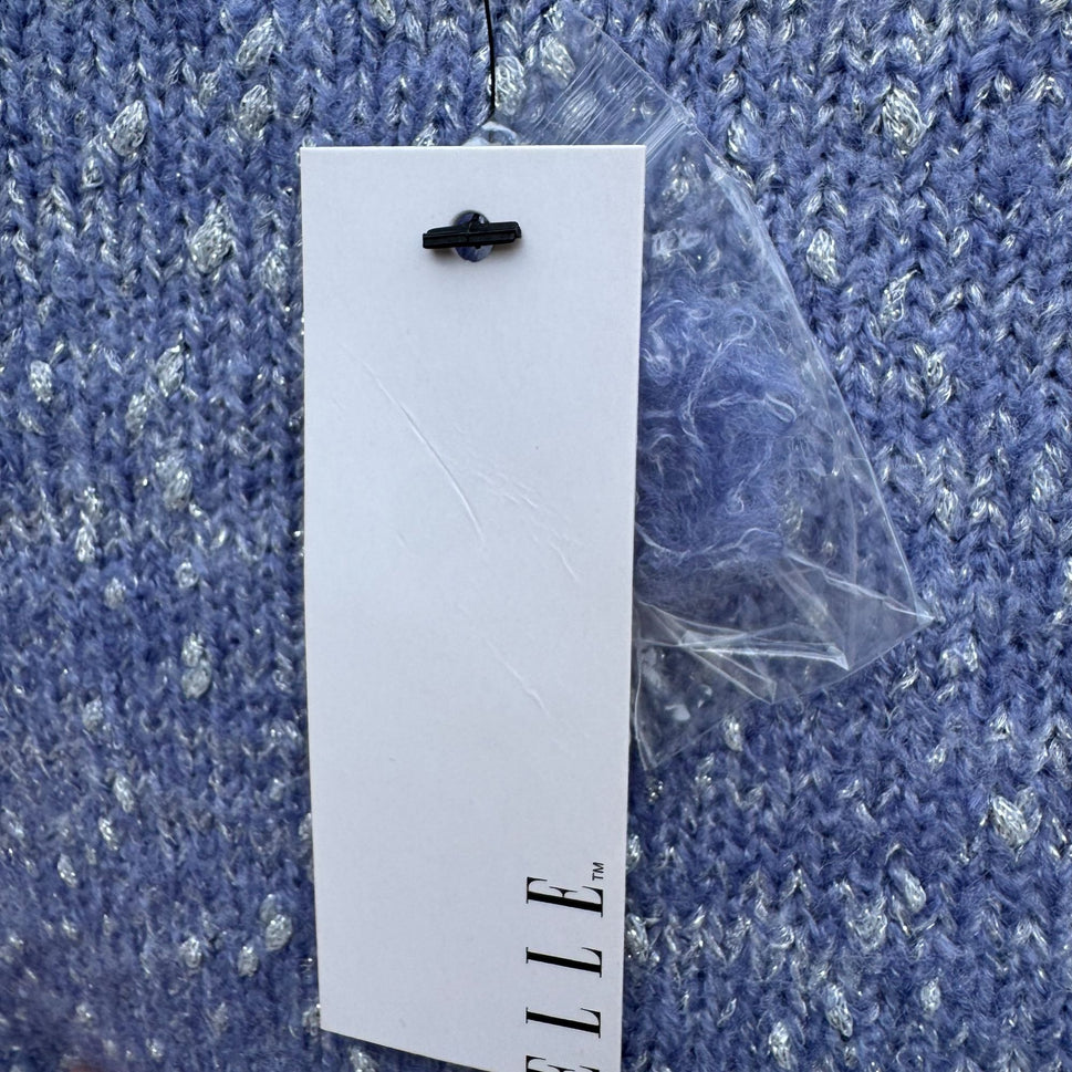 Elle Womens M Blue Speckled Metallic Knit Sweater Scalloped Hem Cozy Winter New