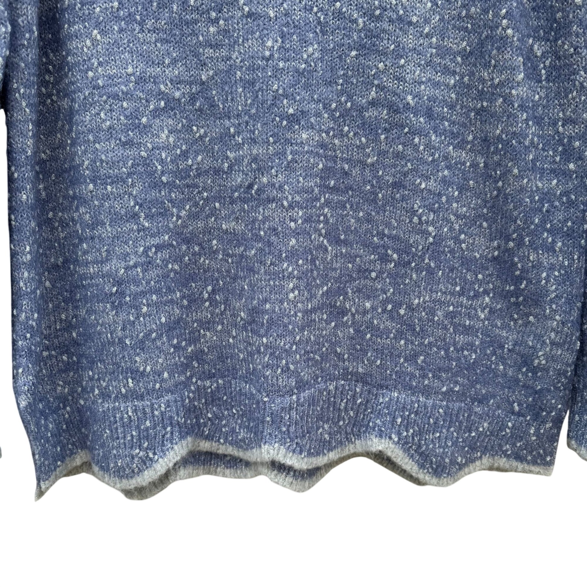 Elle Womens M Blue Speckled Metallic Knit Sweater Scalloped Hem Cozy Winter New