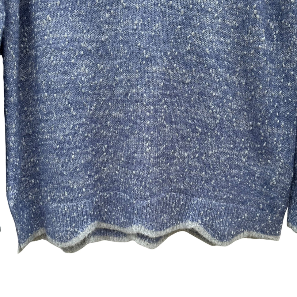 Elle Womens M Blue Speckled Metallic Knit Sweater Scalloped Hem Cozy Winter New
