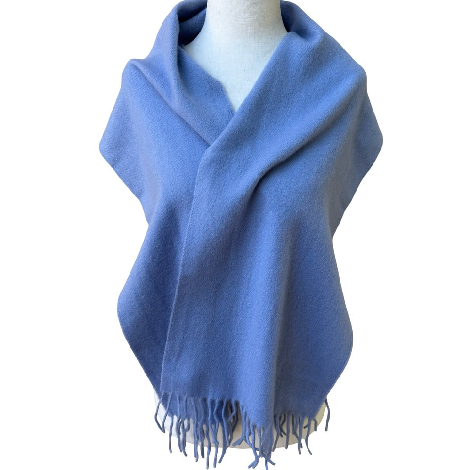 Descours Paris Pure Cashmere Quiet Luxury French Chic Fringe Scarf Wrap Blue OS