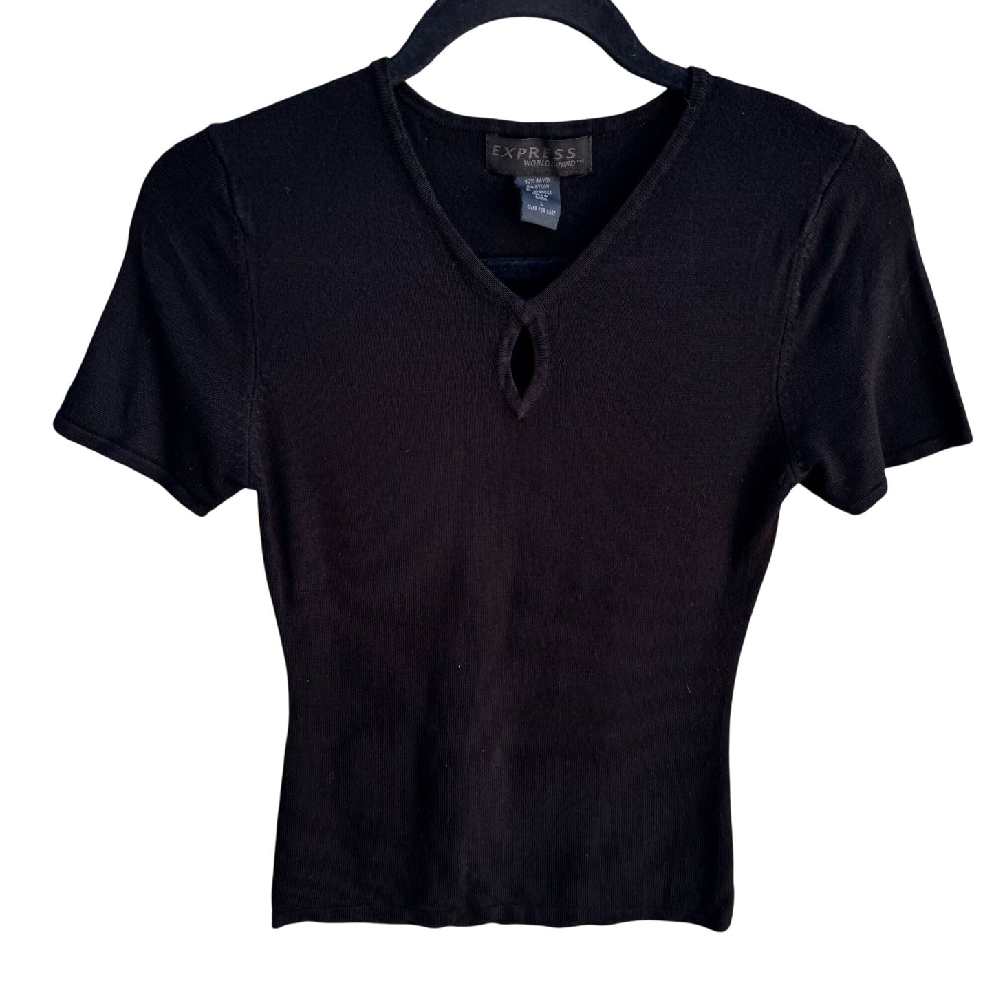 Express Vintage Y2K Womens Black Keyhole V-Neck Knit Supersoft Shirt Blouse S