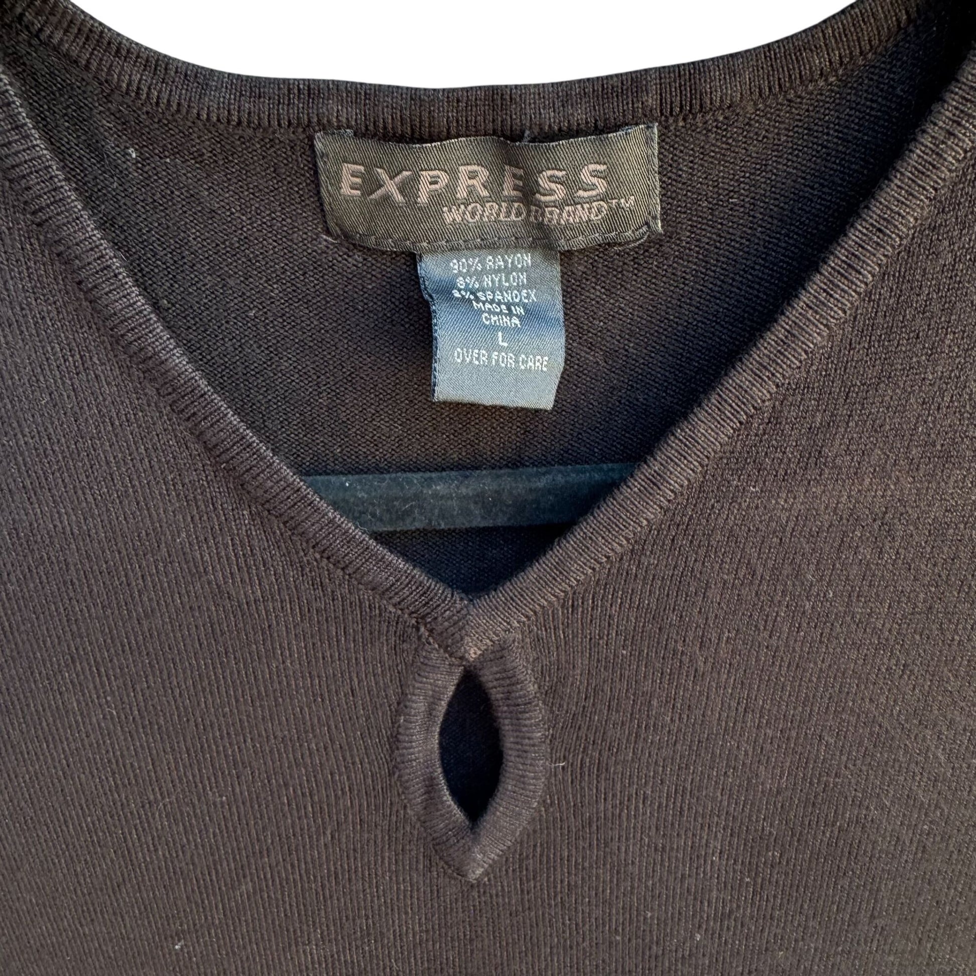 Express Vintage Y2K Womens Black Keyhole V-Neck Knit Supersoft Shirt Blouse S