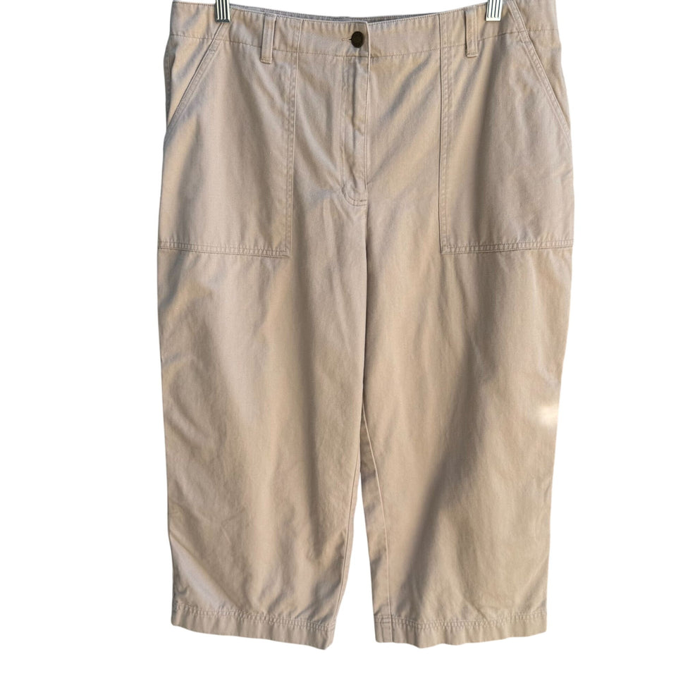 Jones Sport Womens Khaki All Cotton Flat Front Minimalist Casual Cropped Pants 16