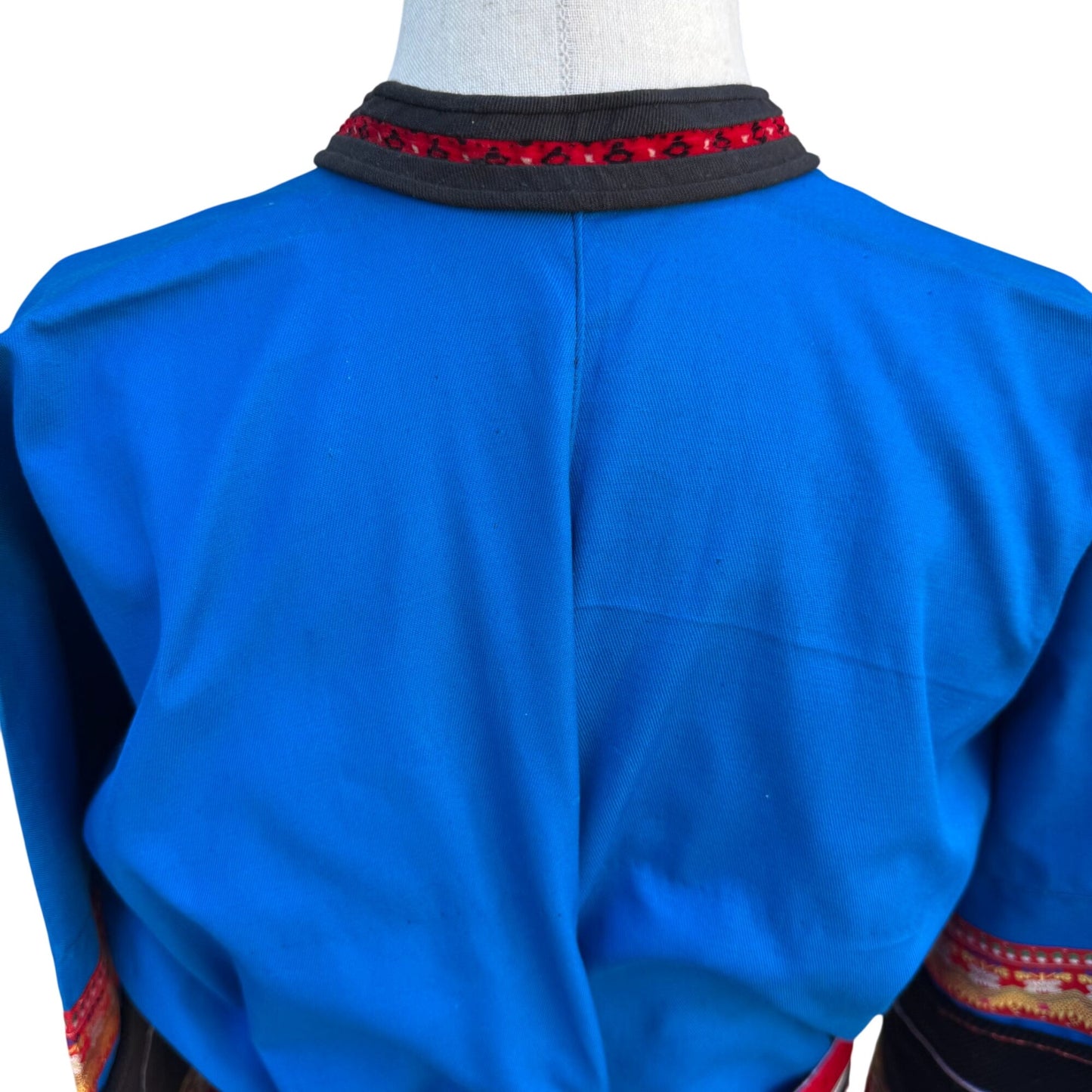 Mongolian Deel Traditional Robe Tunic Blue Red Caftan Embroidery Waist Tie Sash