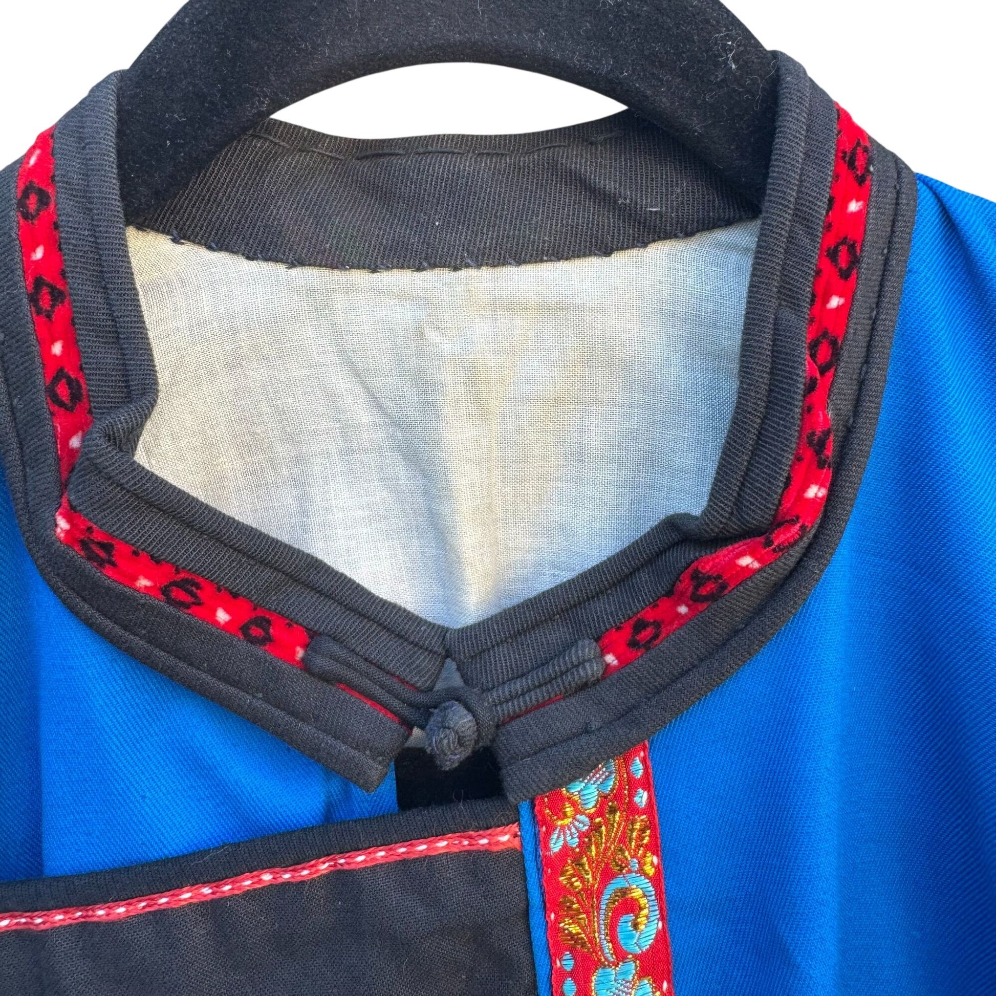 Mongolian Deel Traditional Robe Tunic Blue Red Caftan Embroidery Waist Tie Sash