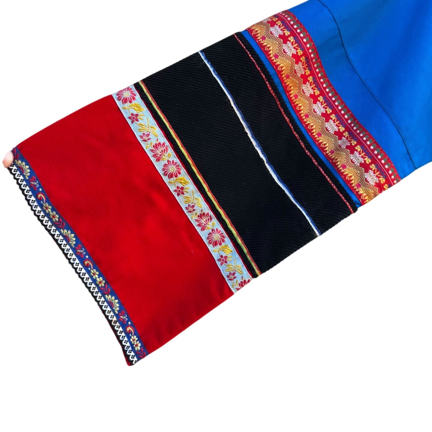 Mongolian Deel Traditional Robe Tunic Blue Red Caftan Embroidery Waist Tie Sash