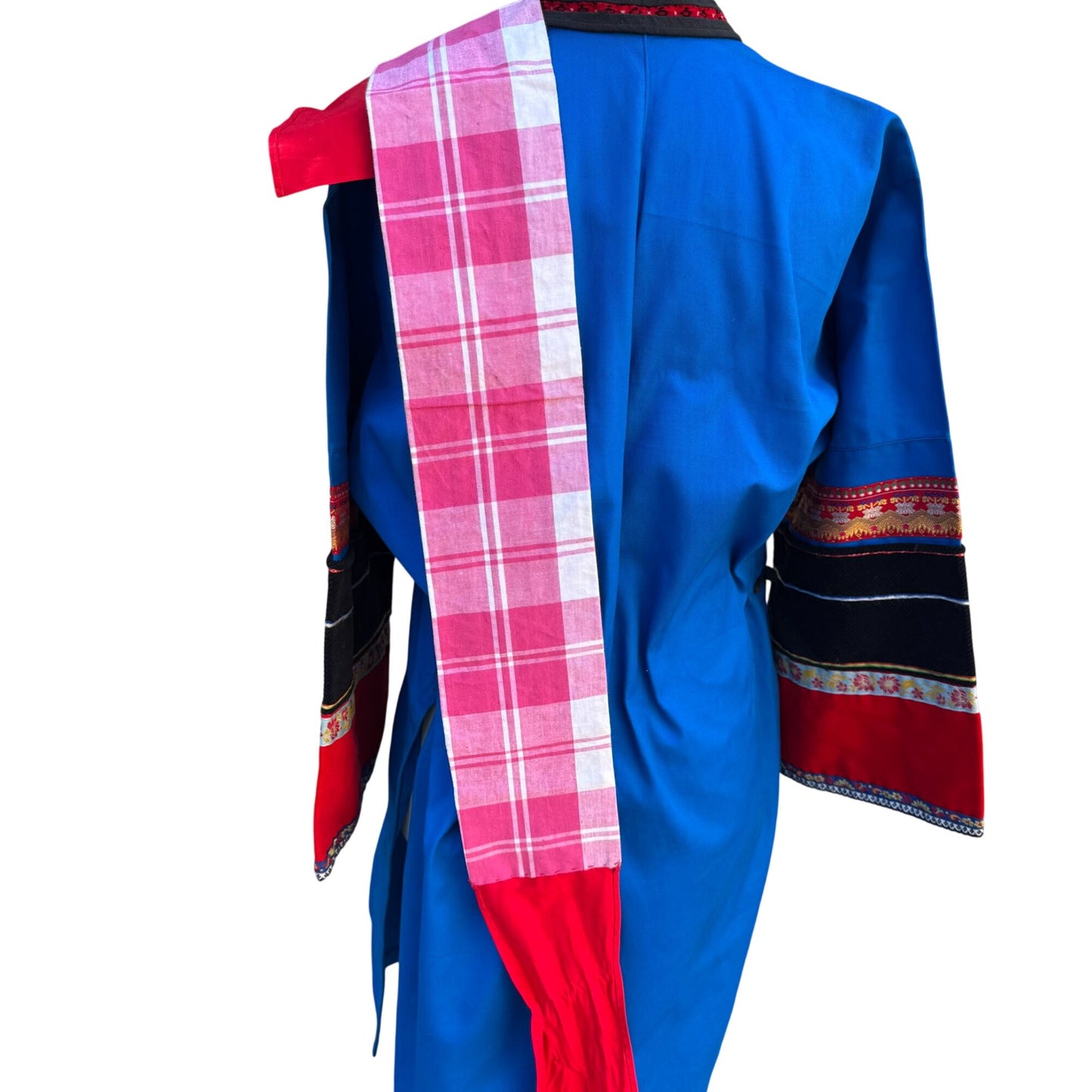Mongolian Deel Traditional Robe Tunic Blue Red Caftan Embroidery Waist Tie Sash
