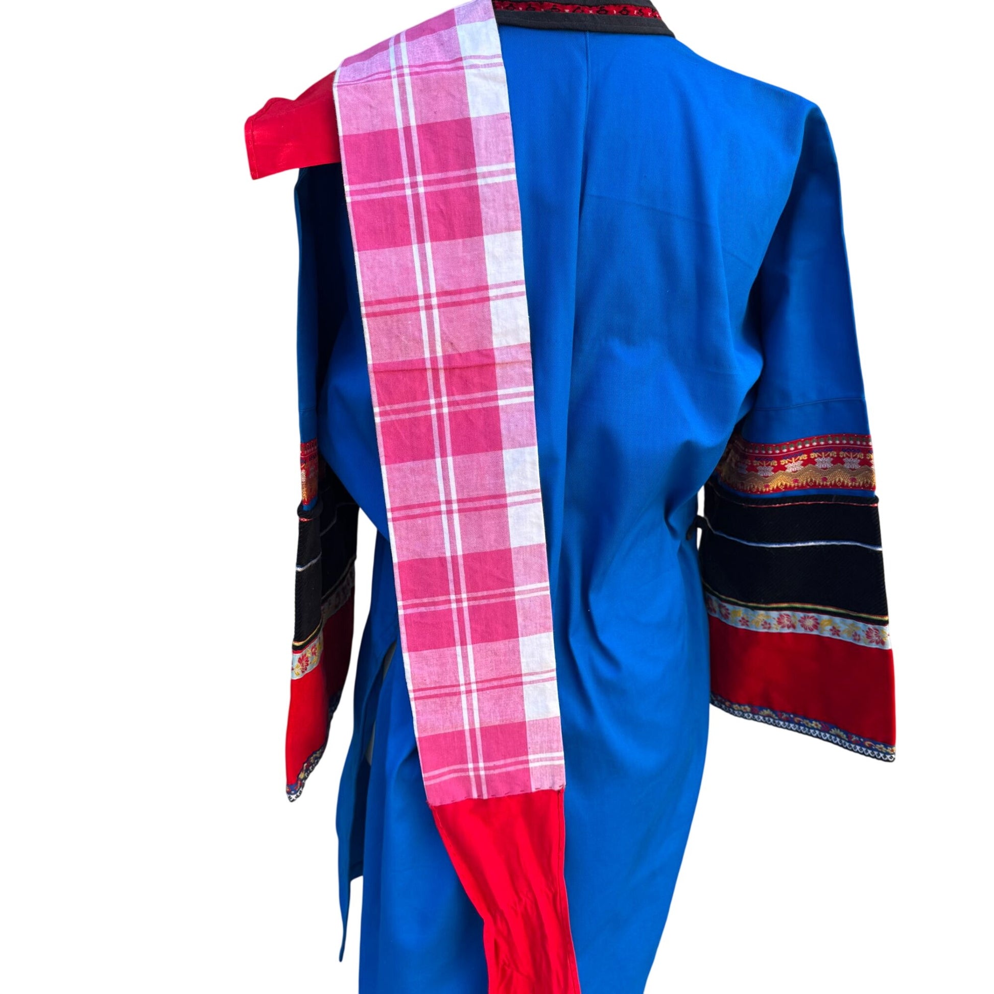 Mongolian Deel Traditional Robe Tunic Blue Red Caftan Embroidery Waist Tie Sash