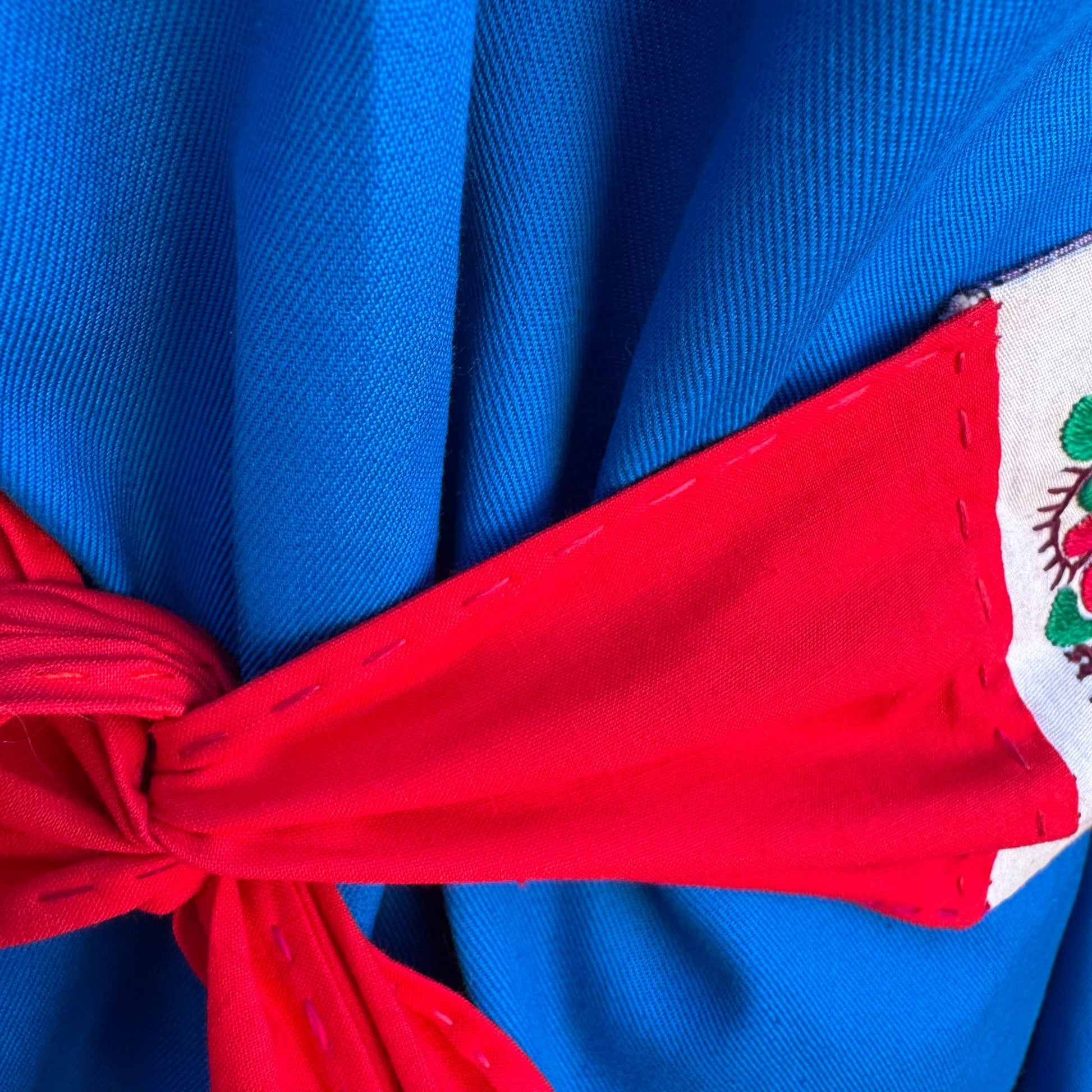 Mongolian Deel Traditional Robe Tunic Blue Red Caftan Embroidery Waist Tie Sash