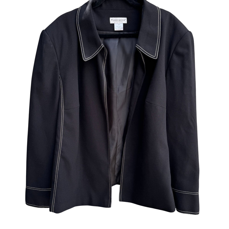 John Meyer Of Norwich Womens Black Contrast Stitch Open Front Blazer Jacket 26W