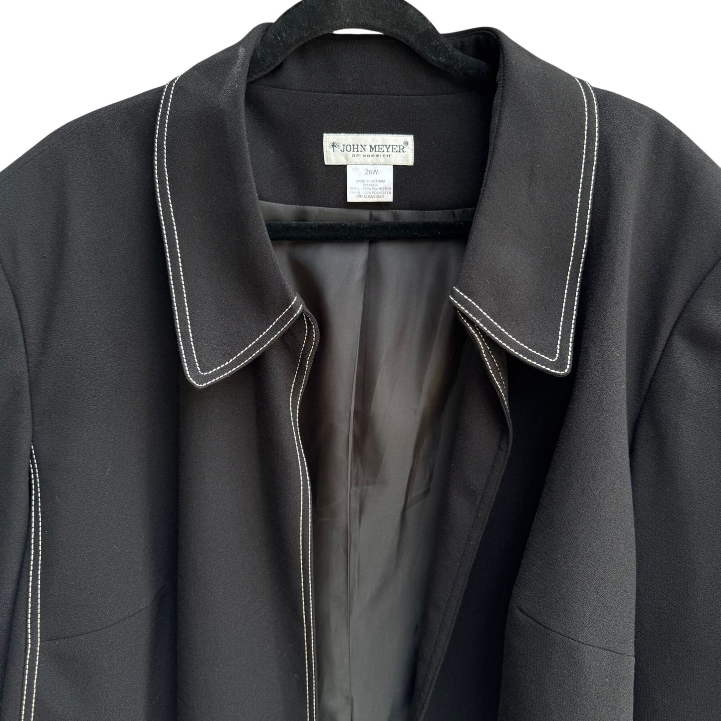 John Meyer Of Norwich Womens Black Contrast Stitch Open Front Blazer Jacket 26W