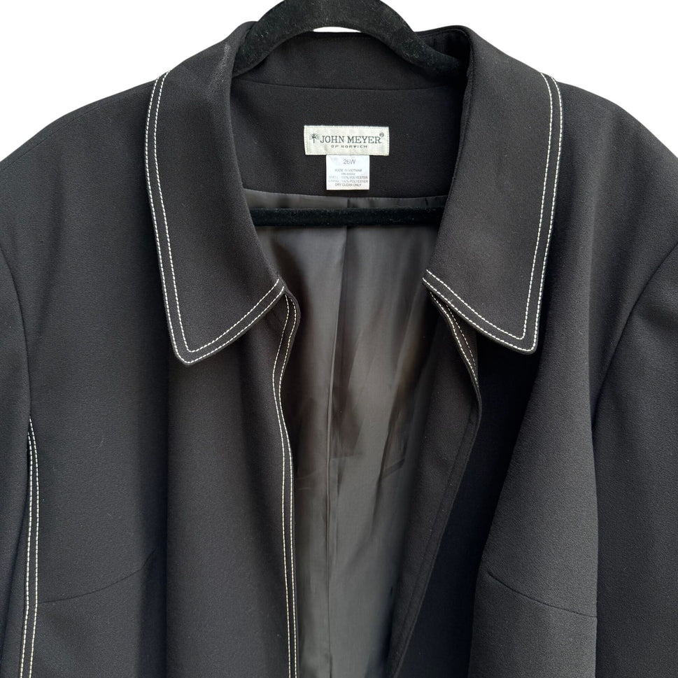 John Meyer Of Norwich Womens Black Contrast Stitch Open Front Blazer Jacket 26W