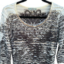 Switch Vintage Suzie Petite Womens Black White Paisley Ruffle Textured Long Sleeve Top 2 image