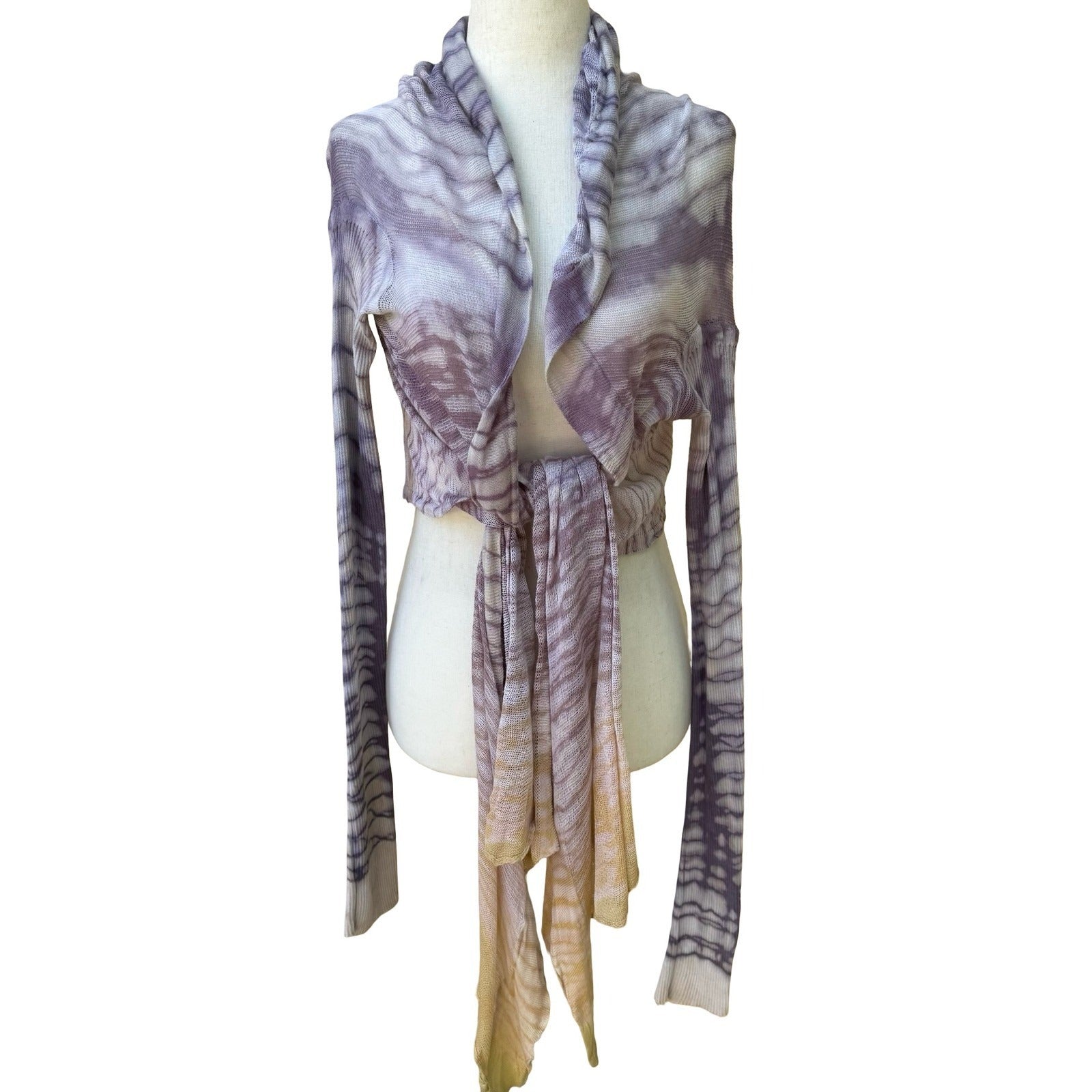 Viviana Uchitel Ethereal Boho Mesh Knit Wrap Cardigan Fairy Tie Dye Abstract OS