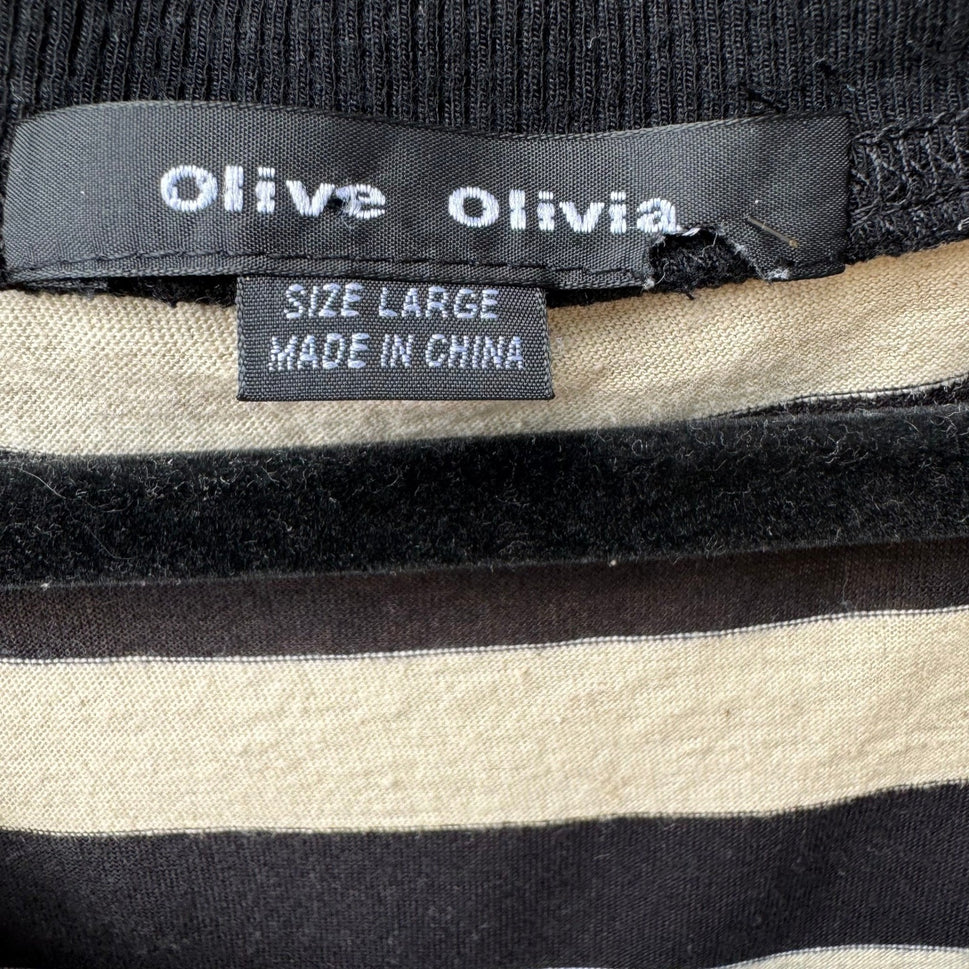Olive Olivia Parisian Nautical Edgy Striped Studded Cotton Linen Top Womens L