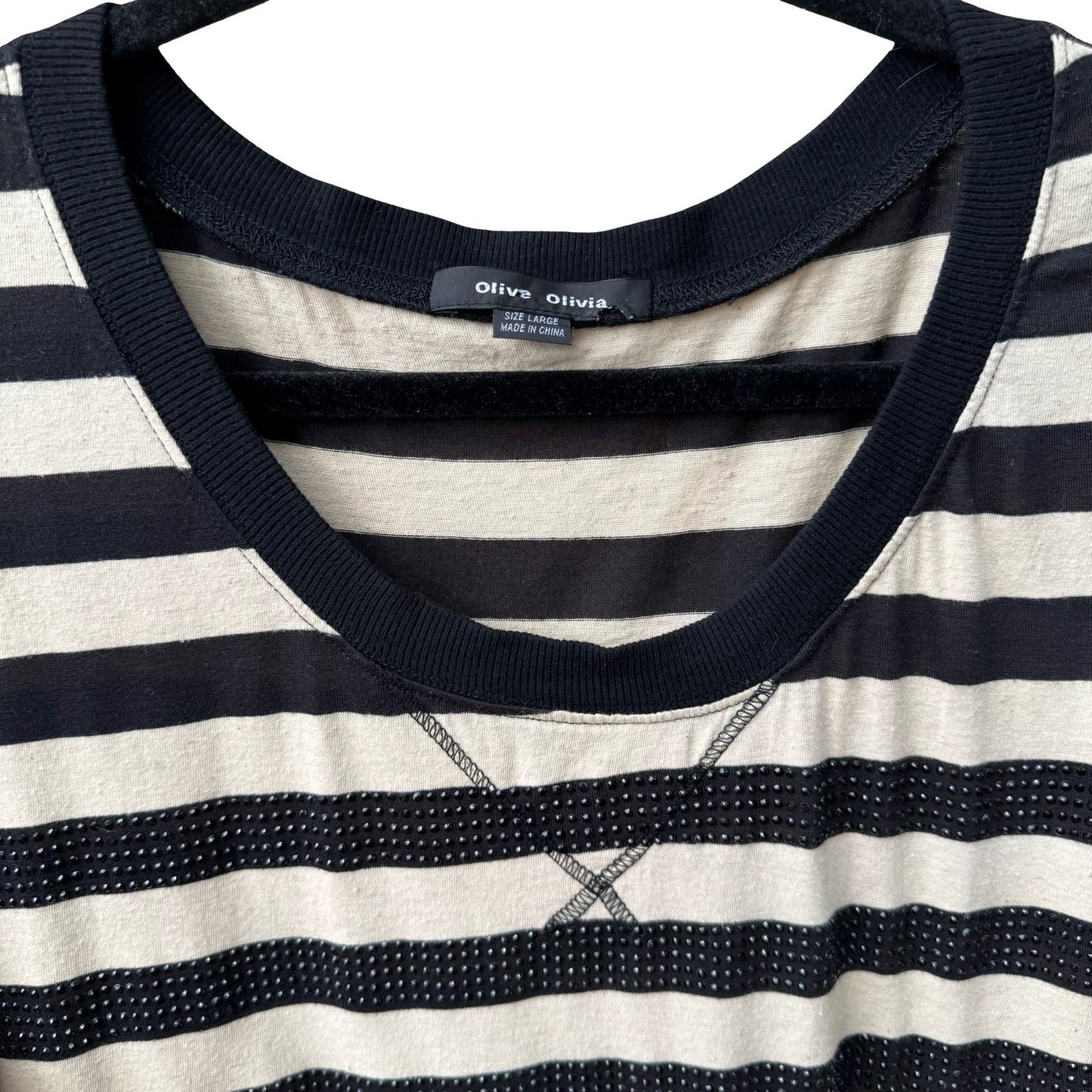 Olive Olivia Parisian Nautical Edgy Striped Studded Cotton Linen Top Womens L